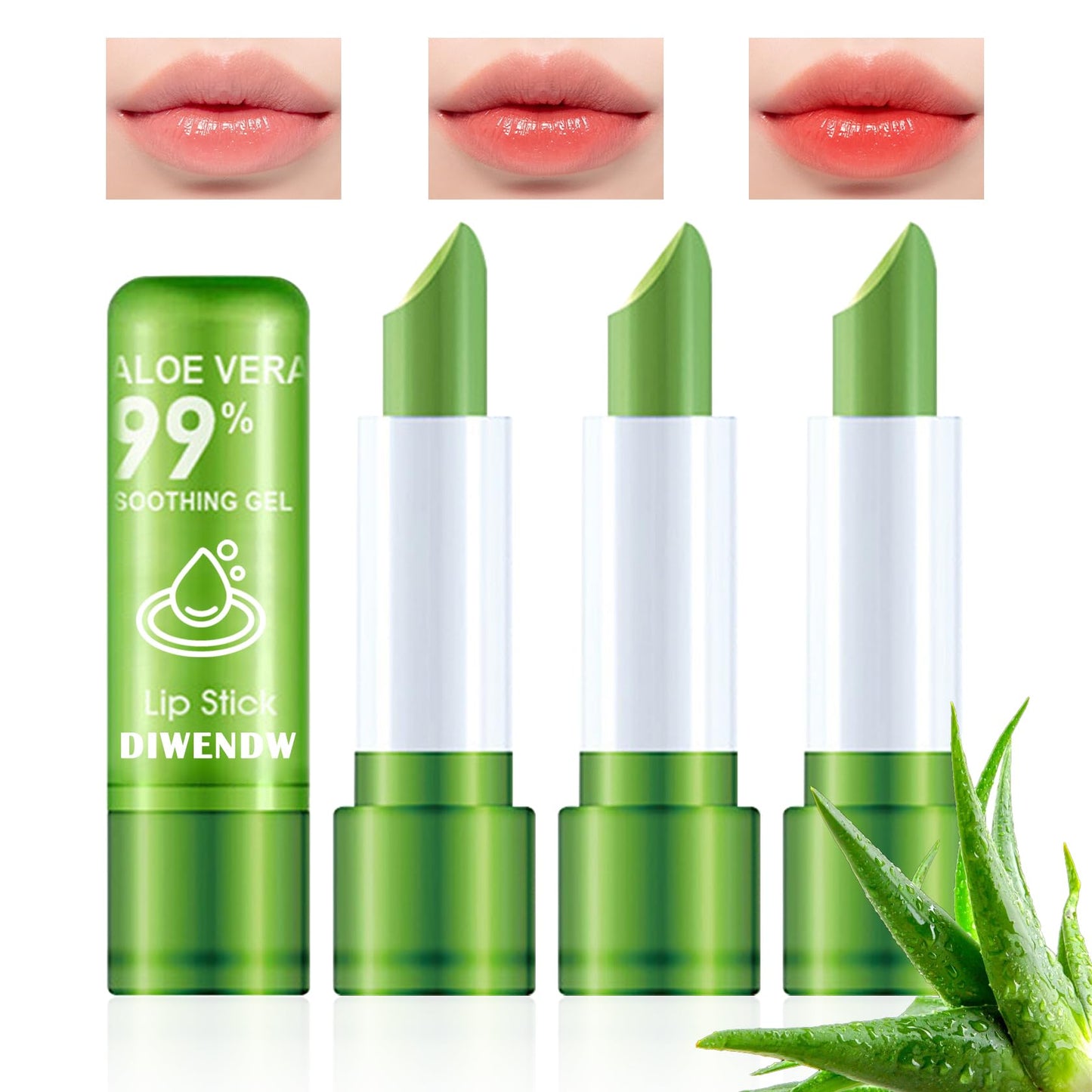 4PCS Aloe Vera Color Changing Lipstick,Temperature Color Change Lip Gloss Makeup Set,Waterproof Long Lasting Aloe Vera Tinted Lip Balm