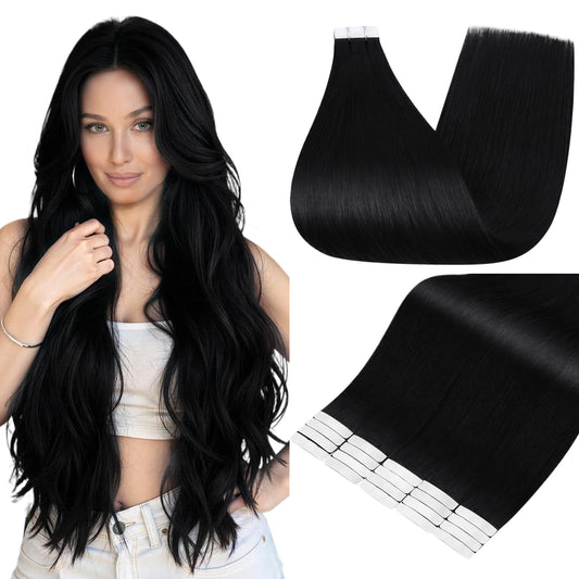 Full Shine Tape in Hair Extensions Human Hair, Color 1 Jet Black, 24 Inch, 100g, 40PCS, Invisible Brazilian Human Hair Tape in Extensions, Seamless Beauty and Personal Care Fshine Default Title