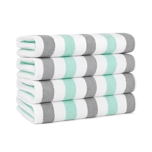 Arkwright Cabo Cabana Stripe Beach Towel - Pack of 4 - Large Soft Quick Dry Cotton Terry Towels for Pool, Swim, and Hot Tub, Oversized 30 x 70 in…