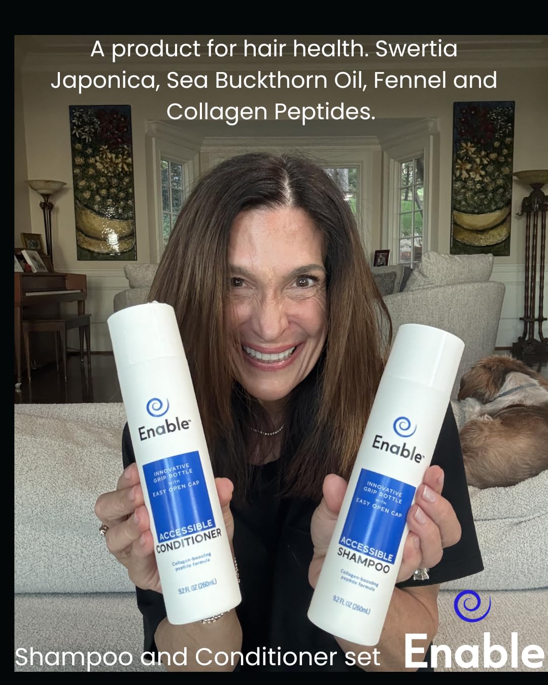 Enable Shampoo & Conditioner Bundle - Hair Growth Support, Sulfate-Free for All Hair Types, Accessible Bottles with Citrus Scent, Swertia Japonica