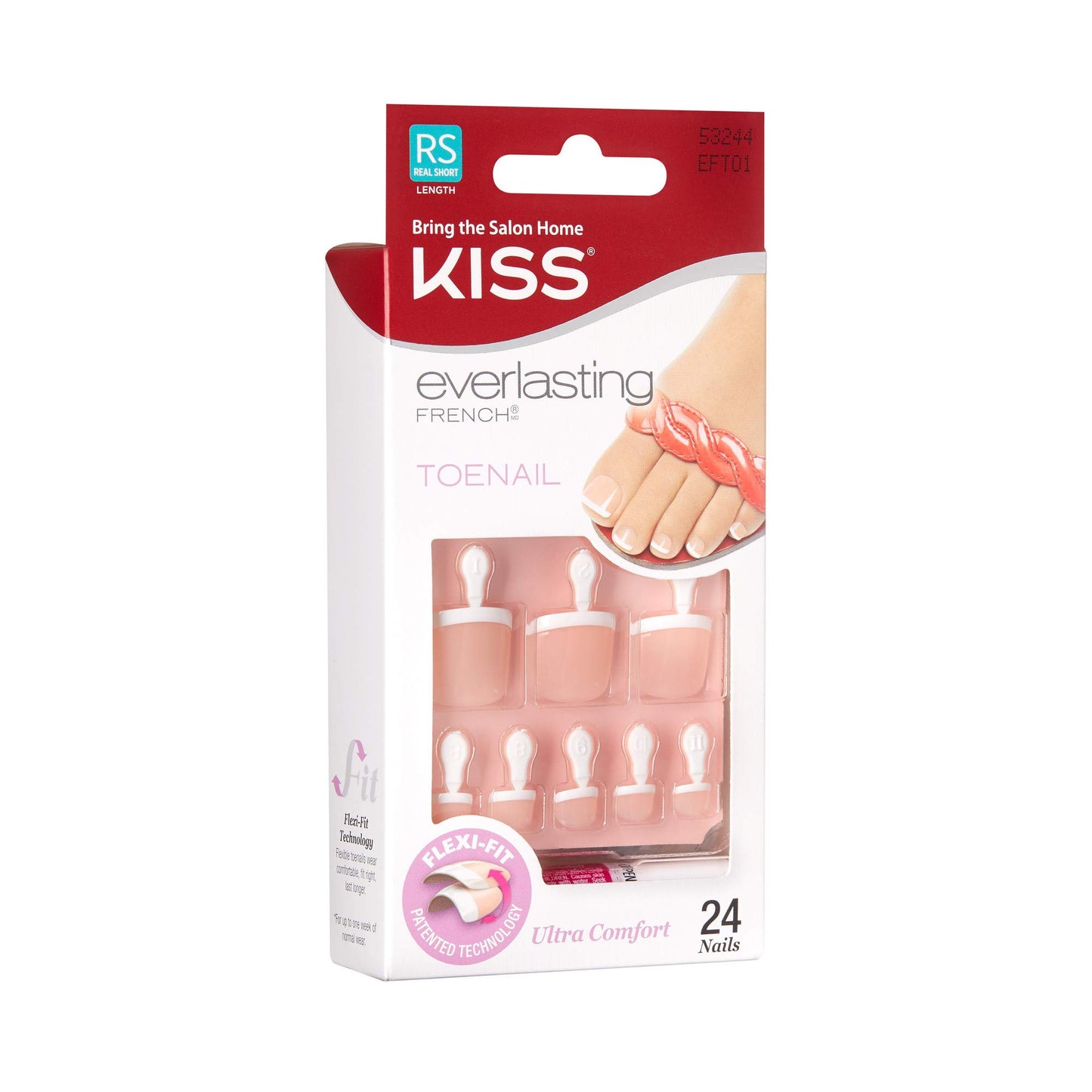 KISS Everlasting, Press On Toenails, Nail Glue Included, 'Limitless', French, Short Size, Squoval Shape, Includes 24 Nails, 2g Glue, 1 Manicure Stick