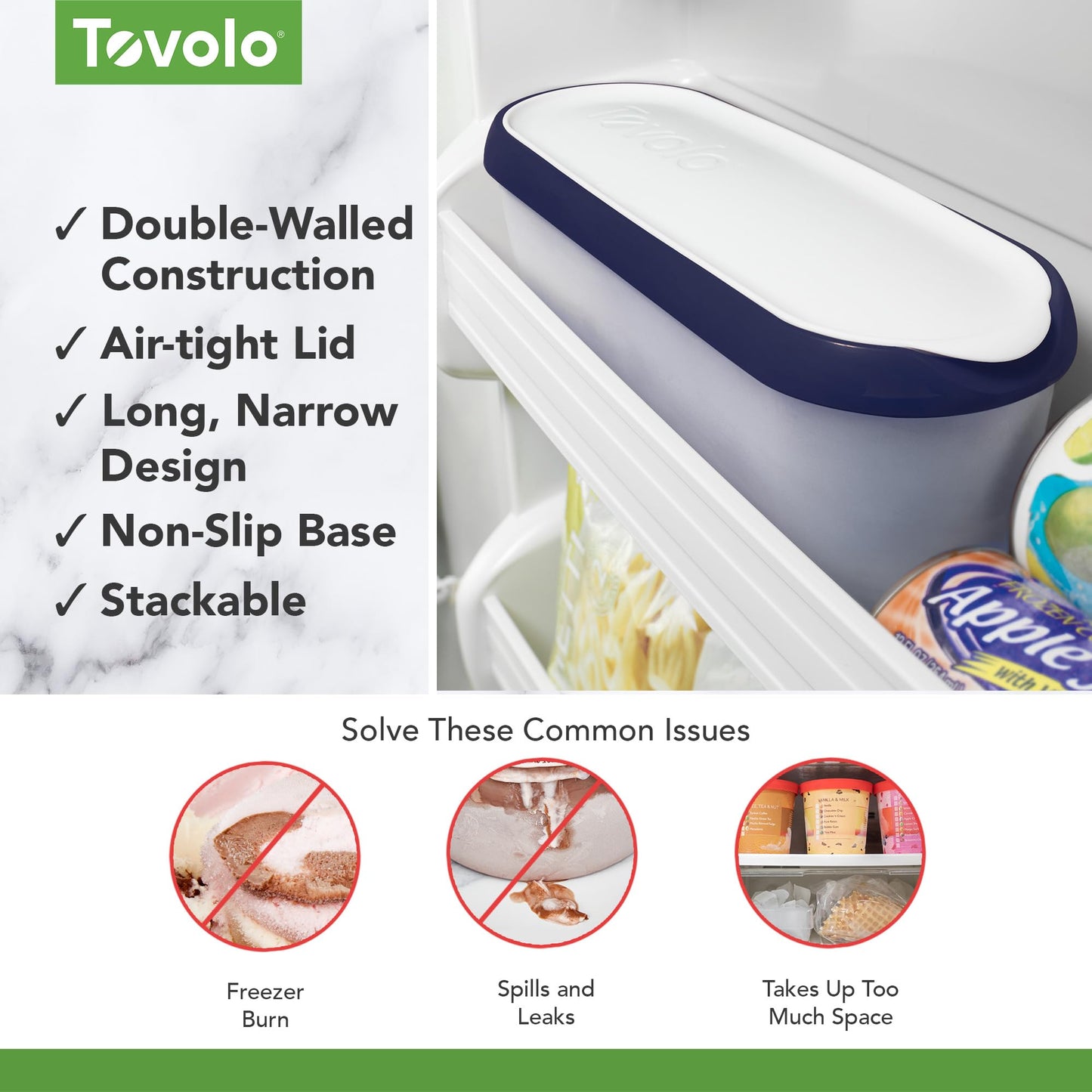 Tovolo Ice Cream Containers for Homemade Ice Cream, Glide-A-Scoop (1.5 Qt, Deep Indigo) - Stackable Ice Cream Storage Containers for Freezer…