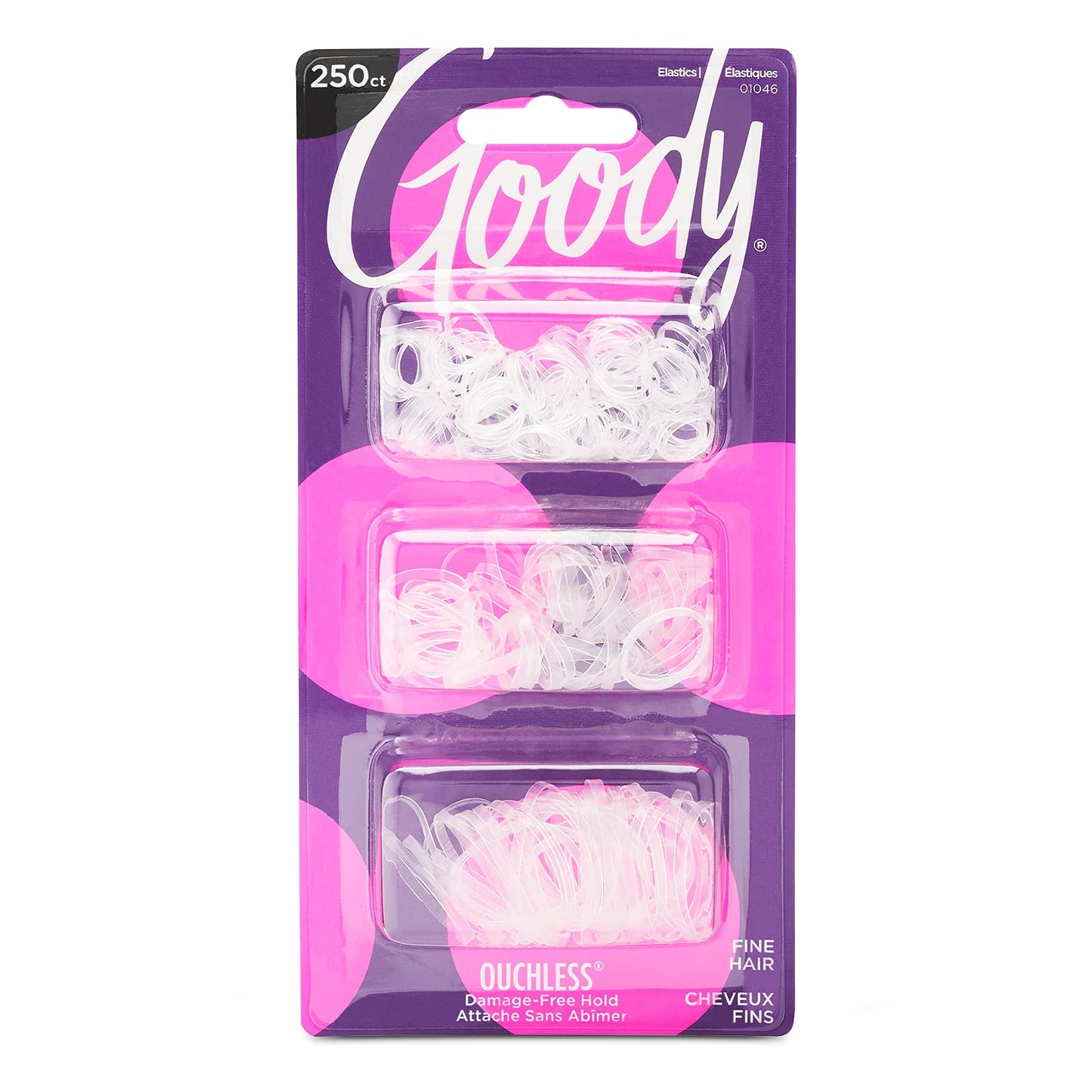 Goody Ouchless Polyband Hair Ties - 250 Ct, Clear, Latex Hair Bands for Women's Hair, Easy Glide, Ultra-Strong Hold Hair Accessories for Women & Men
