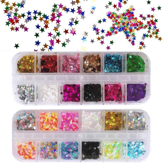 EBANKU Star Glitter Confetti, 24 Boxes Holographic Sequins 3D Laser Nail Art Flakes Colorful Nail Glitter Manicure Decals Nail Decoration Beauty & Personal Care EBANKU