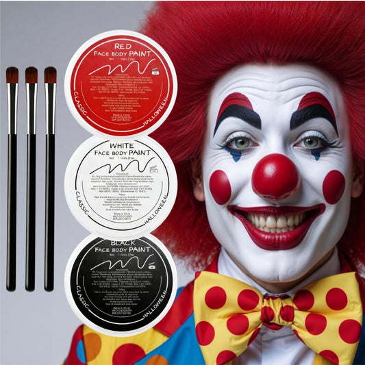 Clown Makeup Kit, White Black Red Face Body Paint Set, Halloween Clown Joker Makeup Kit, Professional Black, White and Red Face Painting Kit