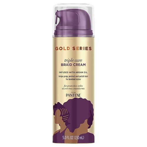 Pantene Gold Series Triple Care Braid Cream, for Curly and Coily Hair, Infused with Argan Oil, 5 Fl Oz