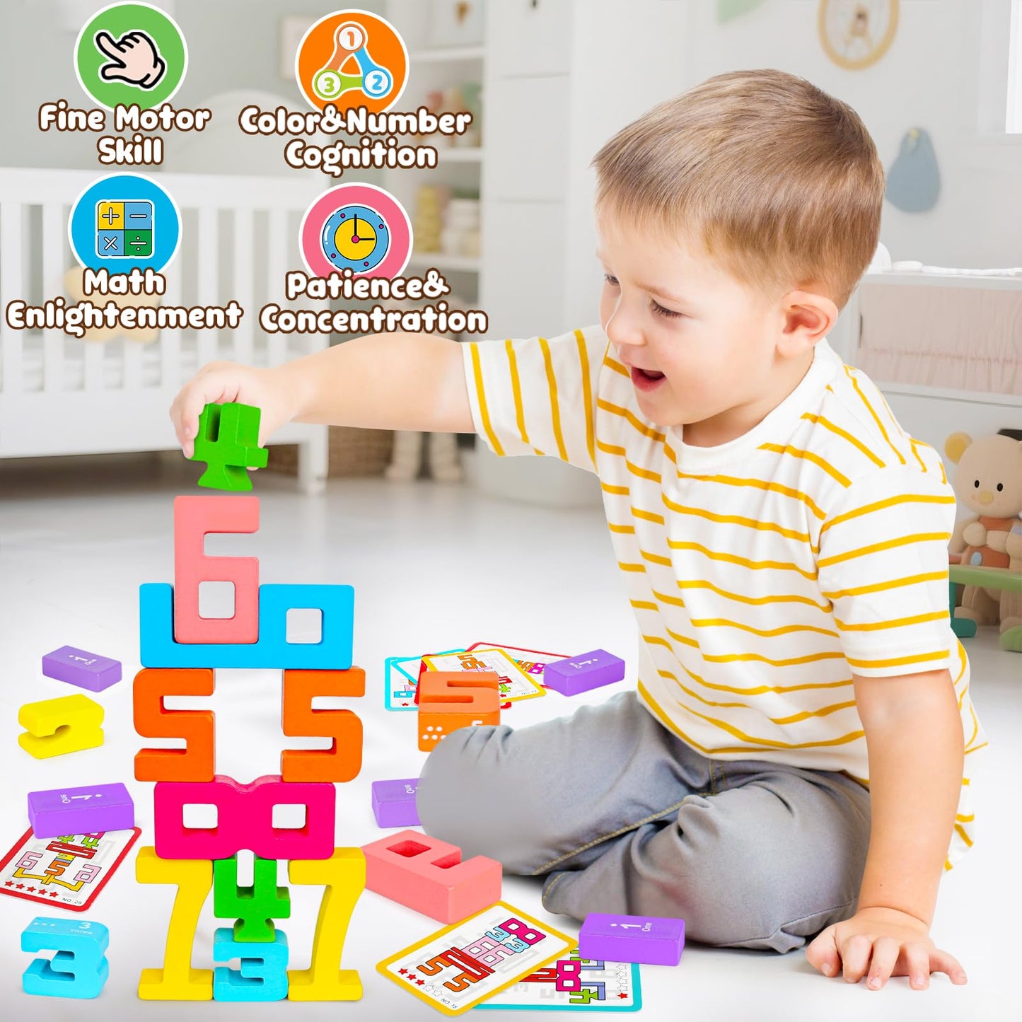 Montessori Wooden Number Blocks 1-10 – Stacking Math Learning Toys for Toddlers & Kids Ages 3-5, Educational Balance Game Gift