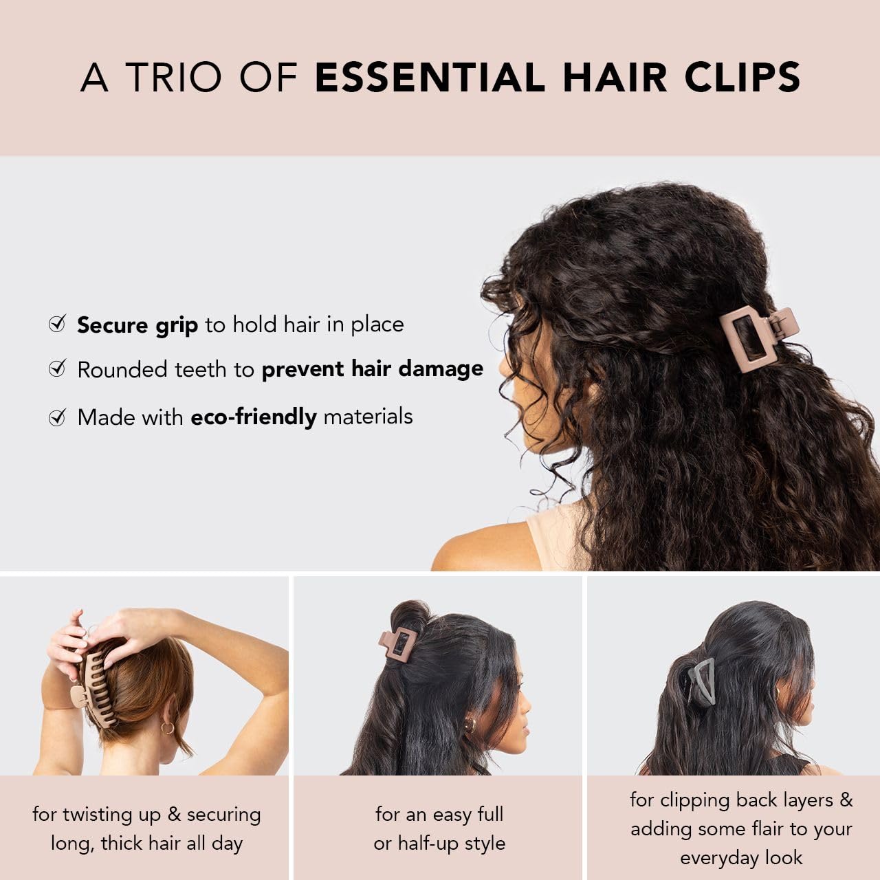 Kitsch Large Assorted Hair Clips for Women, Medium Open Shape Hair Claw Clips for Thick Hair, Small Open Shape Hair Clip & Big Claw Clip for Teen