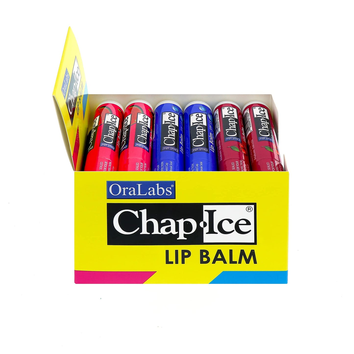 Chap-Ice® | Premium and Traditional Lip Balm for Chapped, Dry, or Windburned Lips | 3 Flavor Assorted (SPF-15) - Cherry, Moisture & Watermelon - 24