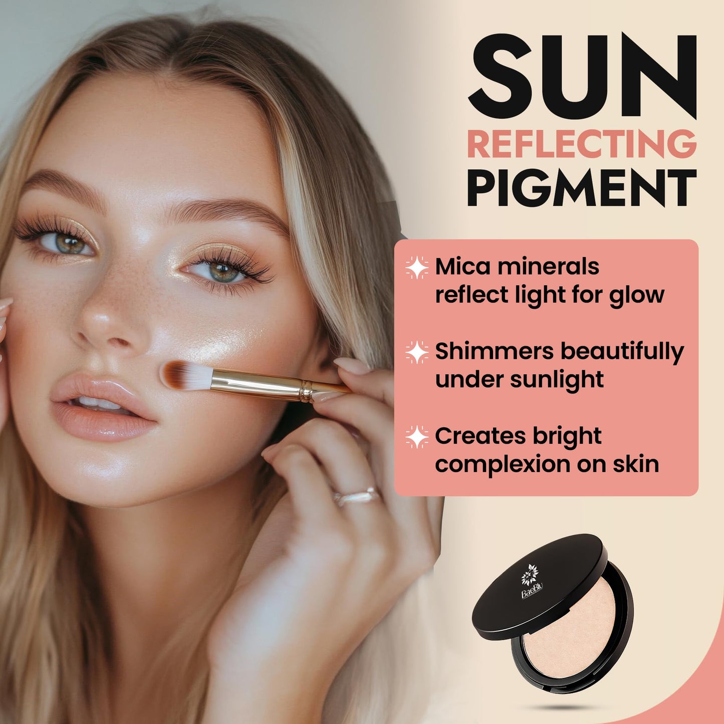 Organic Highlighter Makeup Powder, Diamond Dust - Talc-Free, Lightweight & Vegan Shimmer Highlighter for Radiance on Face, Body & Collarbone - No