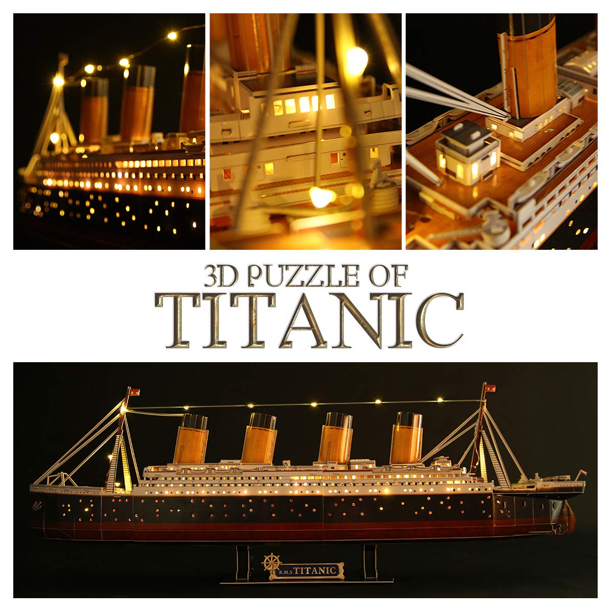 CubicFun 3D LED Titanic Puzzle – 35" Large Ship Model for Adults, Home Decor, Gift for Housewarming, Wedding, Anniversary, Valentine’s & Stocking Stuffer