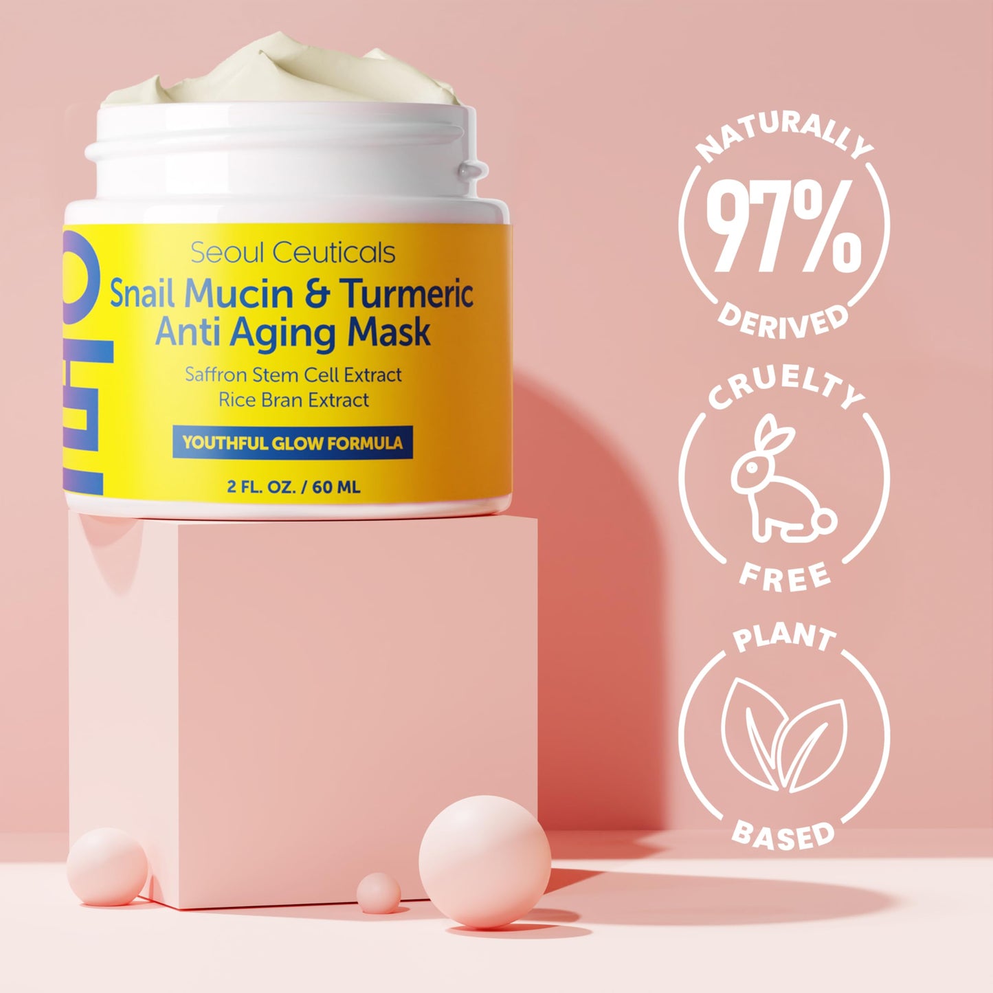 SeoulCeuticals Korean Snail Mucin & Turmeric Face Mask 2 oz – Cruelty-Free K-Beauty Anti-Aging Mask for Healthy, Youthful Skin