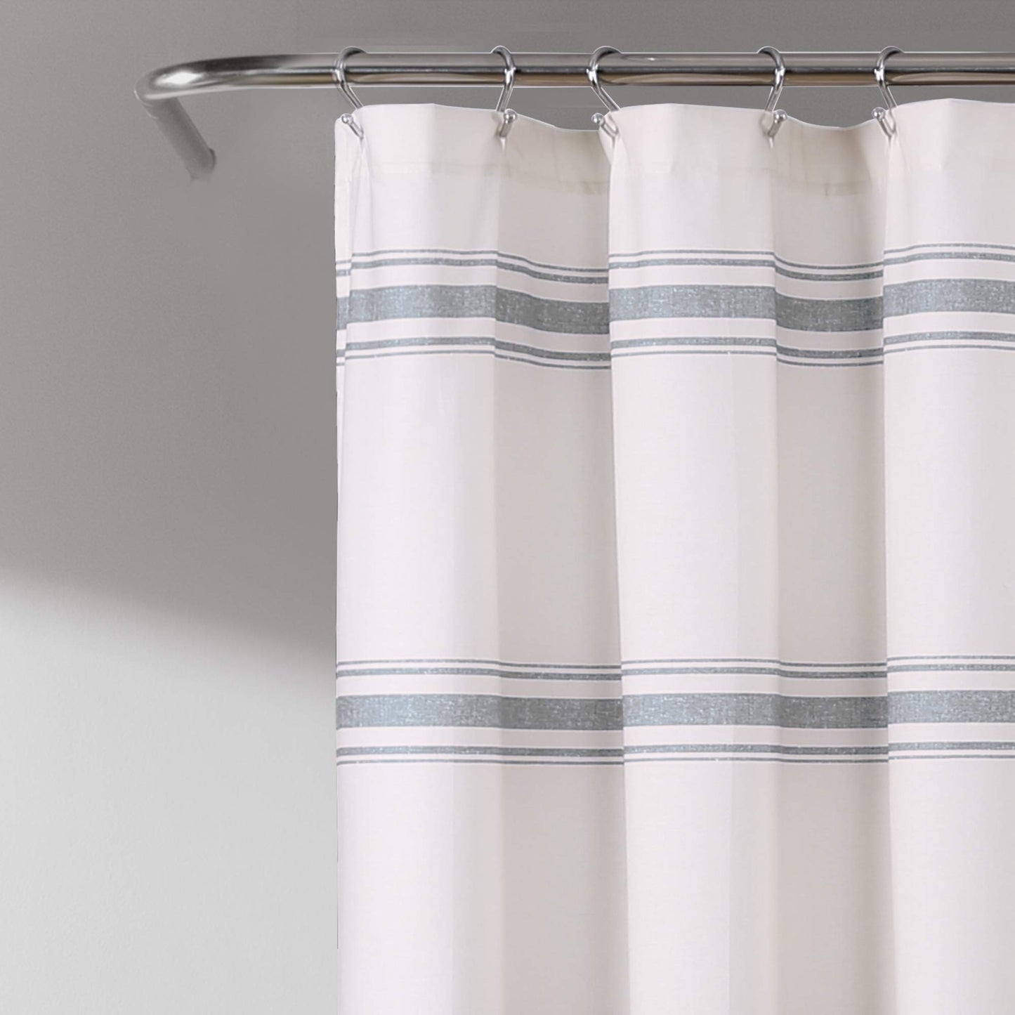 Lush Decor Farmhouse Stripe Cotton Shower Curtain, 72" W x 72" L, Blue - Striped Bathroom Curtain - Fabric Shower Curtains - Farmhouse Bathroom Decor