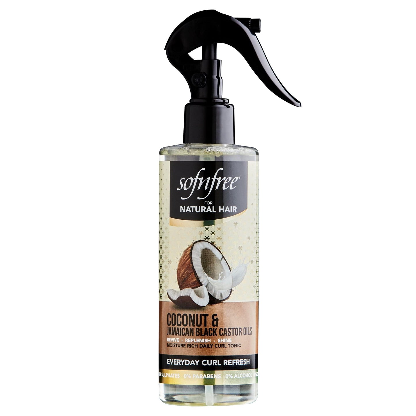Sofn'free Coconut & Jamaican Black Castor Oil Everyday Curly Refresher Spray, Volumizer and Moisturizer for Styling Dry Hair, Coils and Curls, 8.12 fl