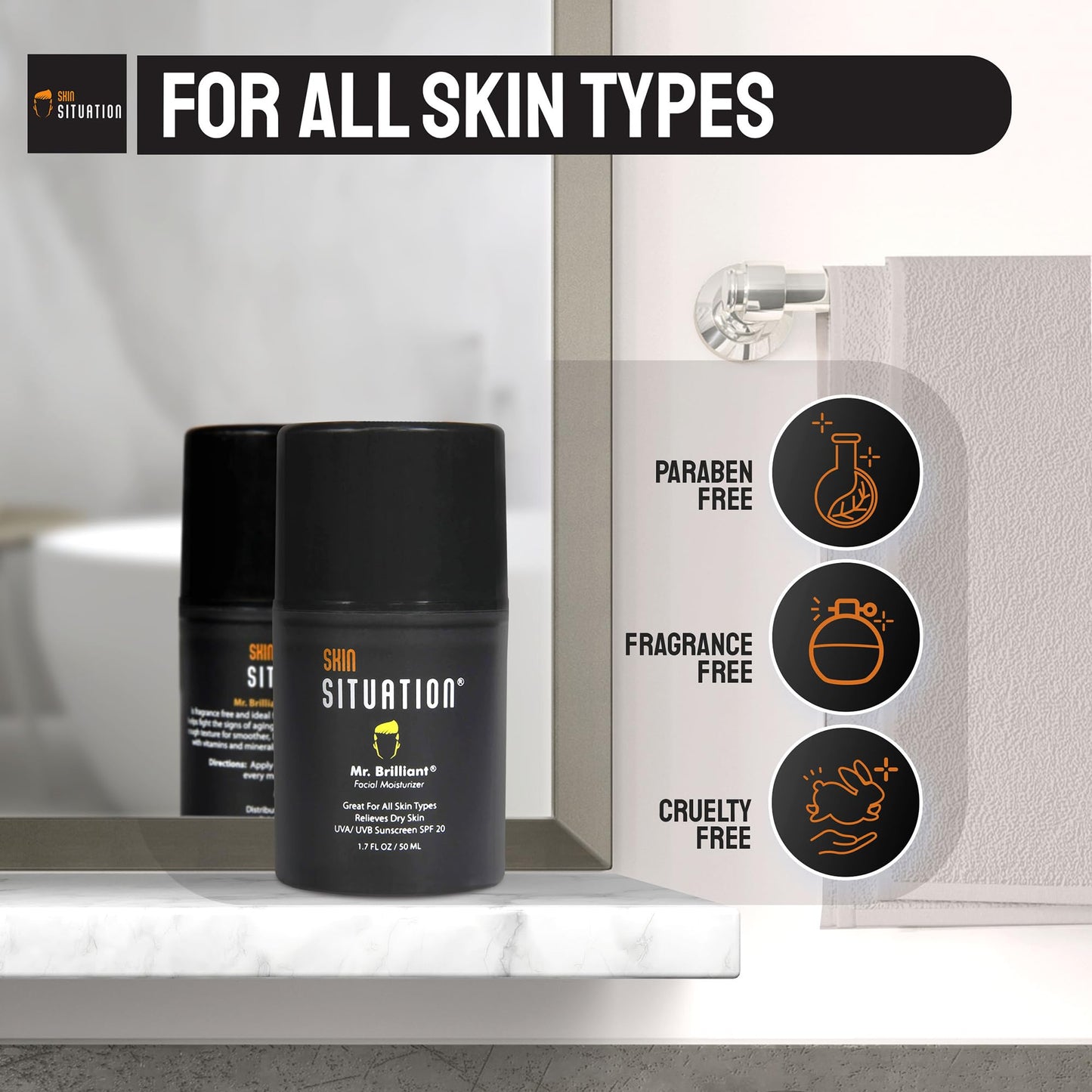 Mr. Brilliant Men Face Moisturizer Age Defense with SPF 20 Daily Face Cream Skincare, Hydrates Dry and Oily Skin, Reduces Fine Lines, Wrinkles