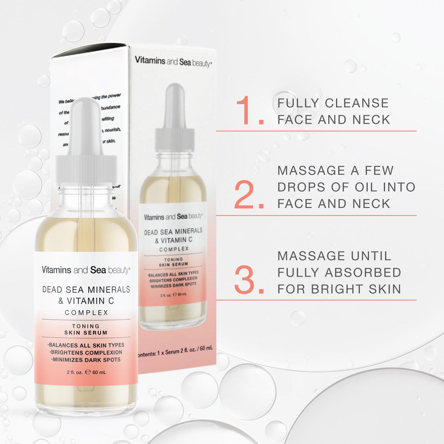 Toning Skin Serum with Vitamin C Complex & Dead Sea Minerals - Brightening, Dark Spot Minimizer, Toning Facial Serum - Vegan, Paraben-Free - 2 fl oz