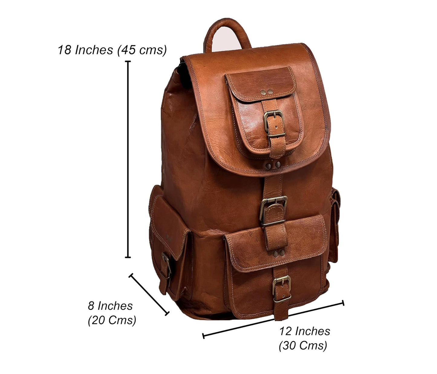 Jaald 18" Leather Laptop Backpack Vintage Rucksack Daypack College Bag School Picnic Bag Full Grain Leather