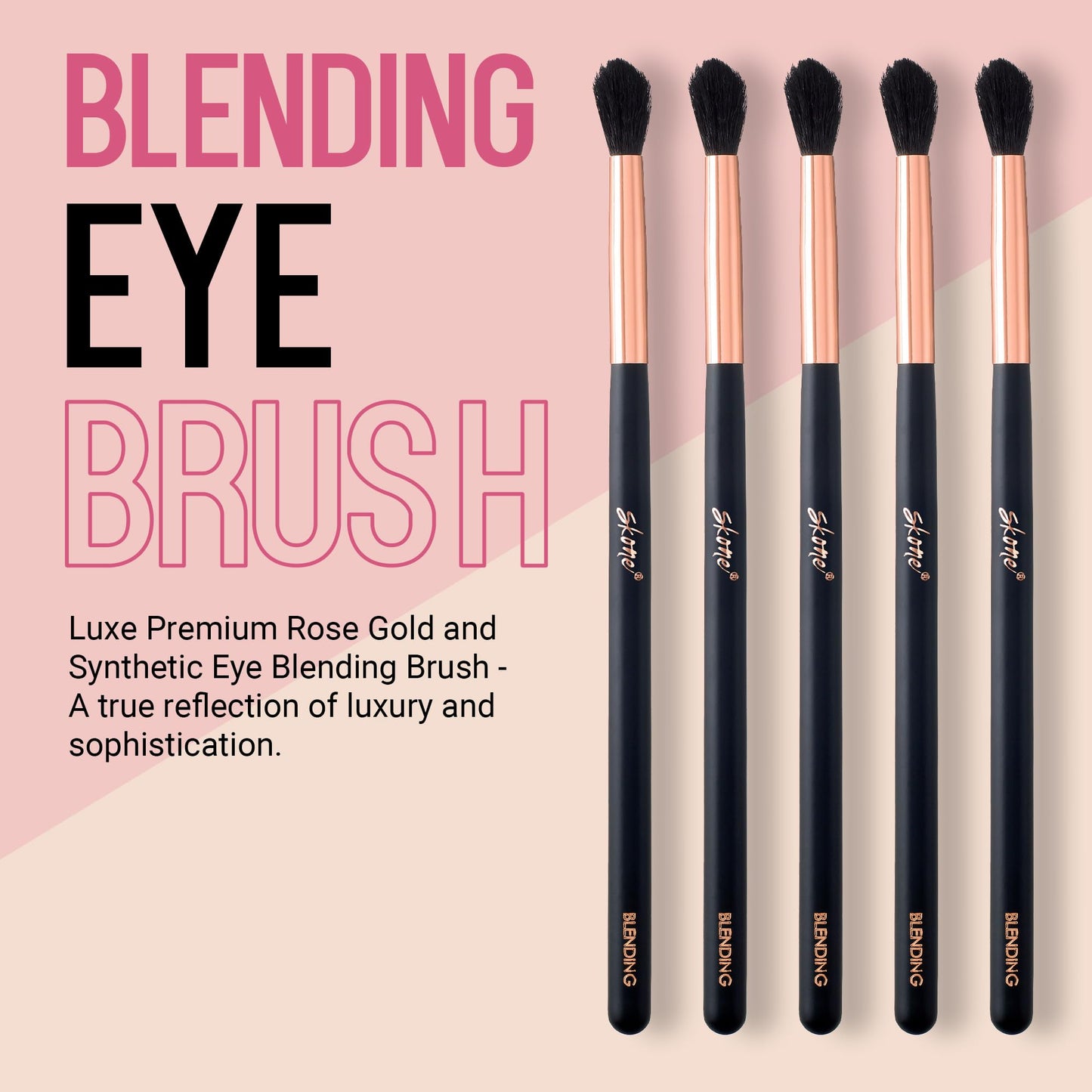 Skone Cosmetics Blending Eye Brush - Luxe Premium Rose Gold and Synthetic Eye Blending Brush - Professional Grade Nylon Blending Brush Used To Blend