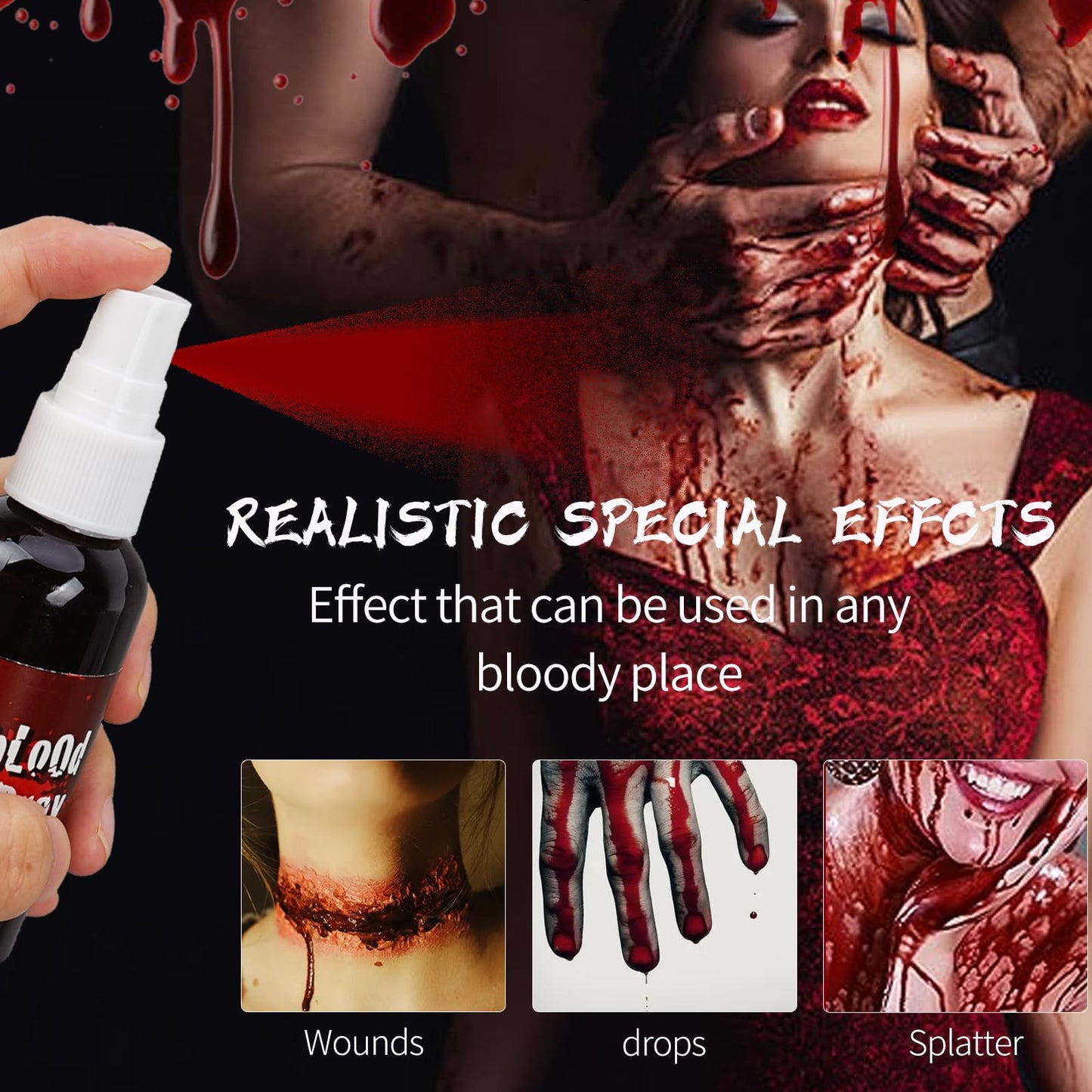 Halloween Fake Blood Makeup - Realistic Effects Washable for Scar, Wound, Clothes, Eyes, Drips, Nose Bleeds - For Cosplay SFX Zombie Vampire Special