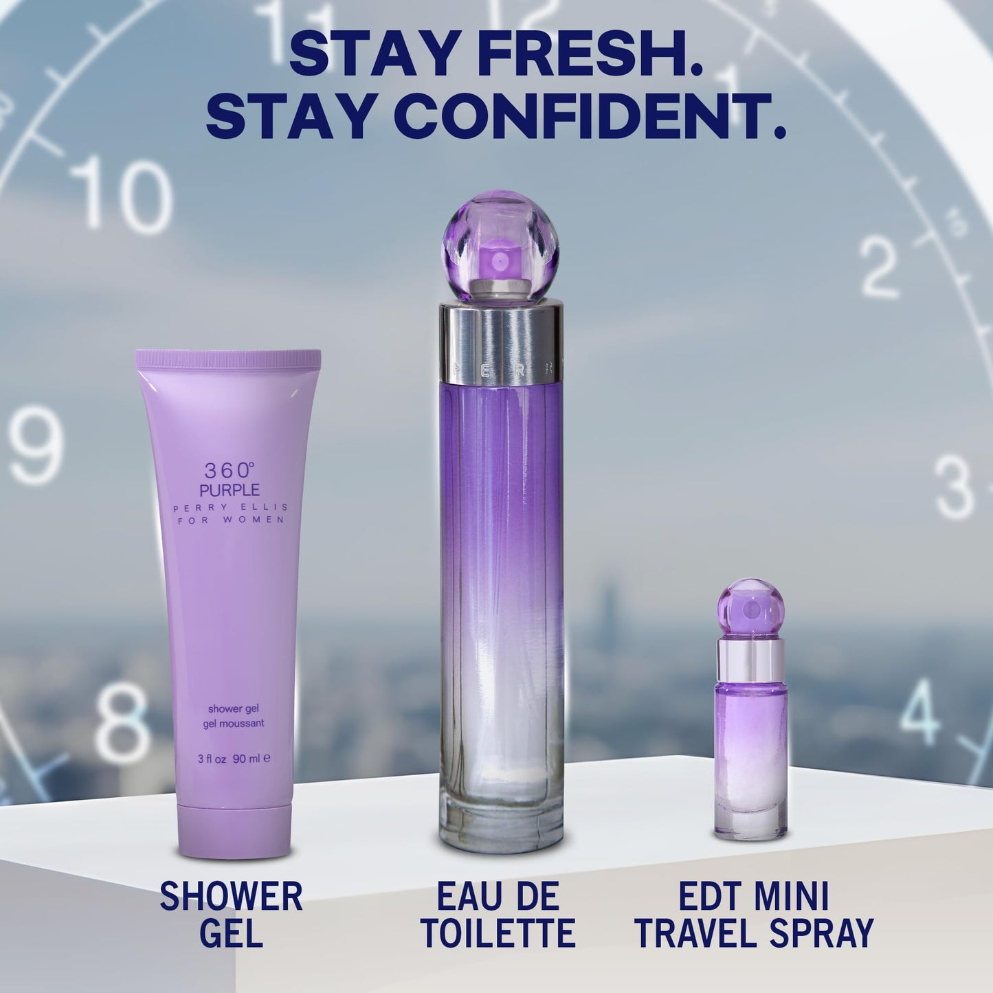 Perry Ellis 360° Purple Gift Set - Perfume Gift Sets for Women, EDT, Luxury Women's Self Care Kit with Mini Fragrance for Travel - 3.4 fl oz Eau De