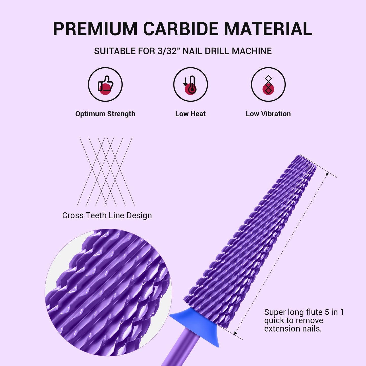 MelodySusie Super Long 5 in 1 Nail Drill Bits, 3/32'' Carbide Tungsten Bits, Suitable for Manicure Pedicure Cuticle Gel Polishing, Professional Beauty and Personal Care MelodySusie