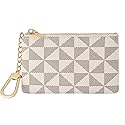 FOUSIVOU Leather Coin Purse for Women with KeyChain Small Zipper Change Purse coin Pouch Card Holder Wallet Clutch for Women & Men (White)