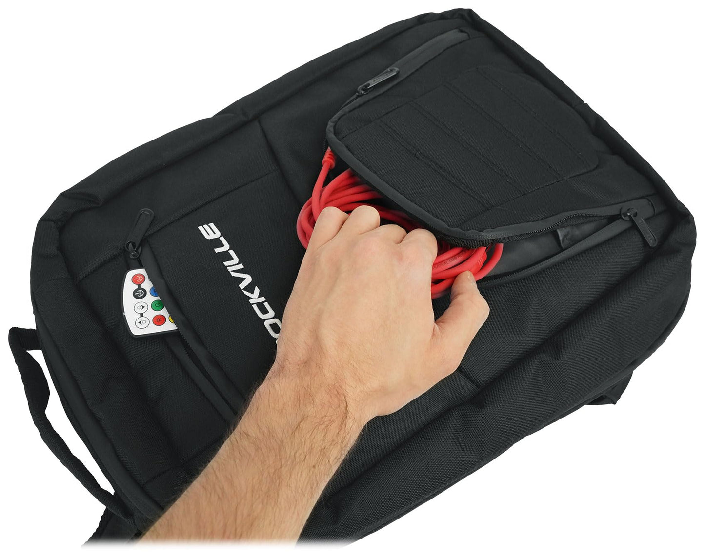 Rockville DJBP24 Rugged DJ Backpack, 11 Compartments, Fits Two 17" Laptops, YKK Zippers, Waterproof Track, Rubber Feet, for DJs, Musicians, and Producers