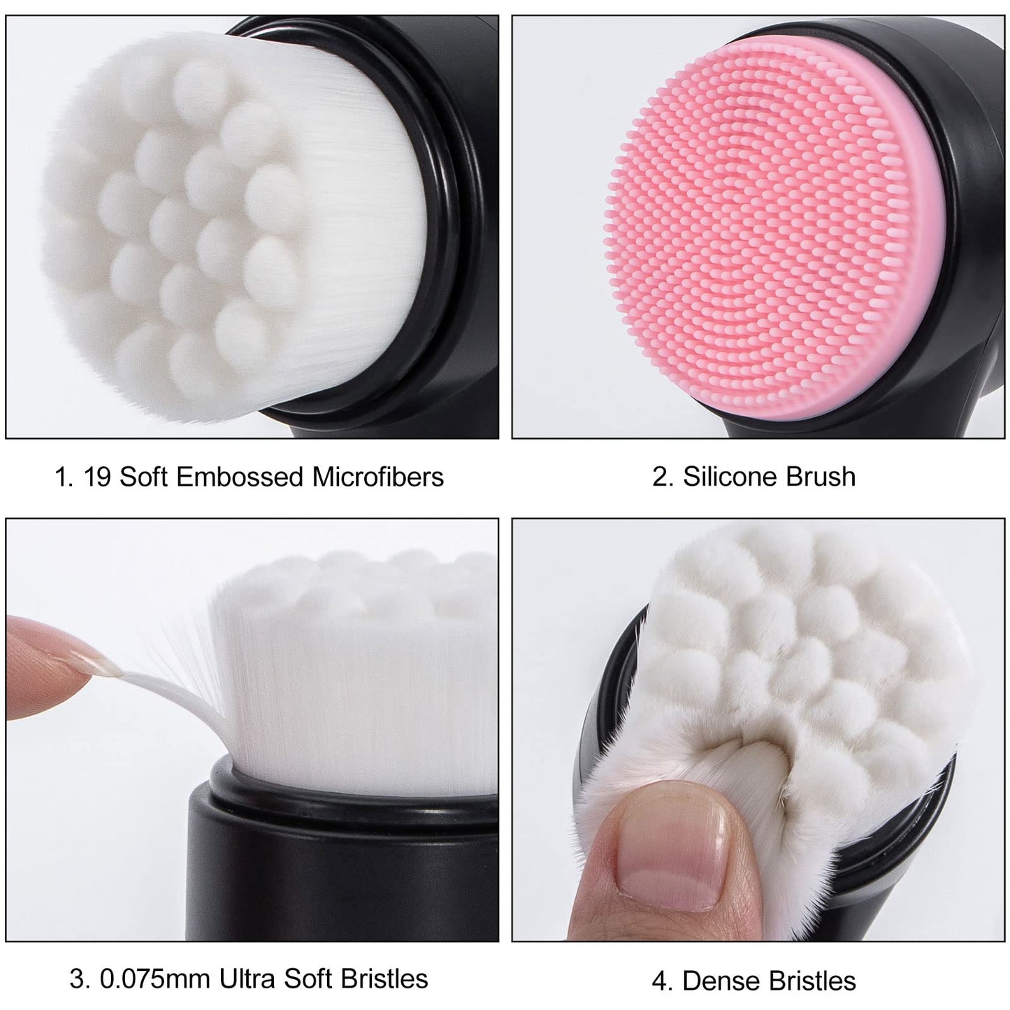 Beomeen Face Brush 2 in 1, Facial Cleansing Exfoliating Scrubber Brush, Silicone Double Side Face Wash Scrub Brush with Super Soft Bristles for Deep
