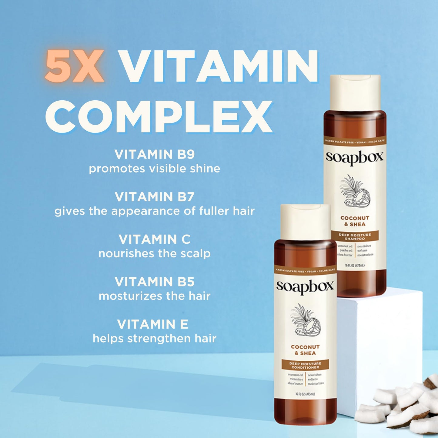 Soapbox Coconut & Shea Shampoo & Conditioner Set, For Dry, Damaged Hair - Nourishes & Moisturizes Hair - Clean Ingredients Free of Harsh Chemicals