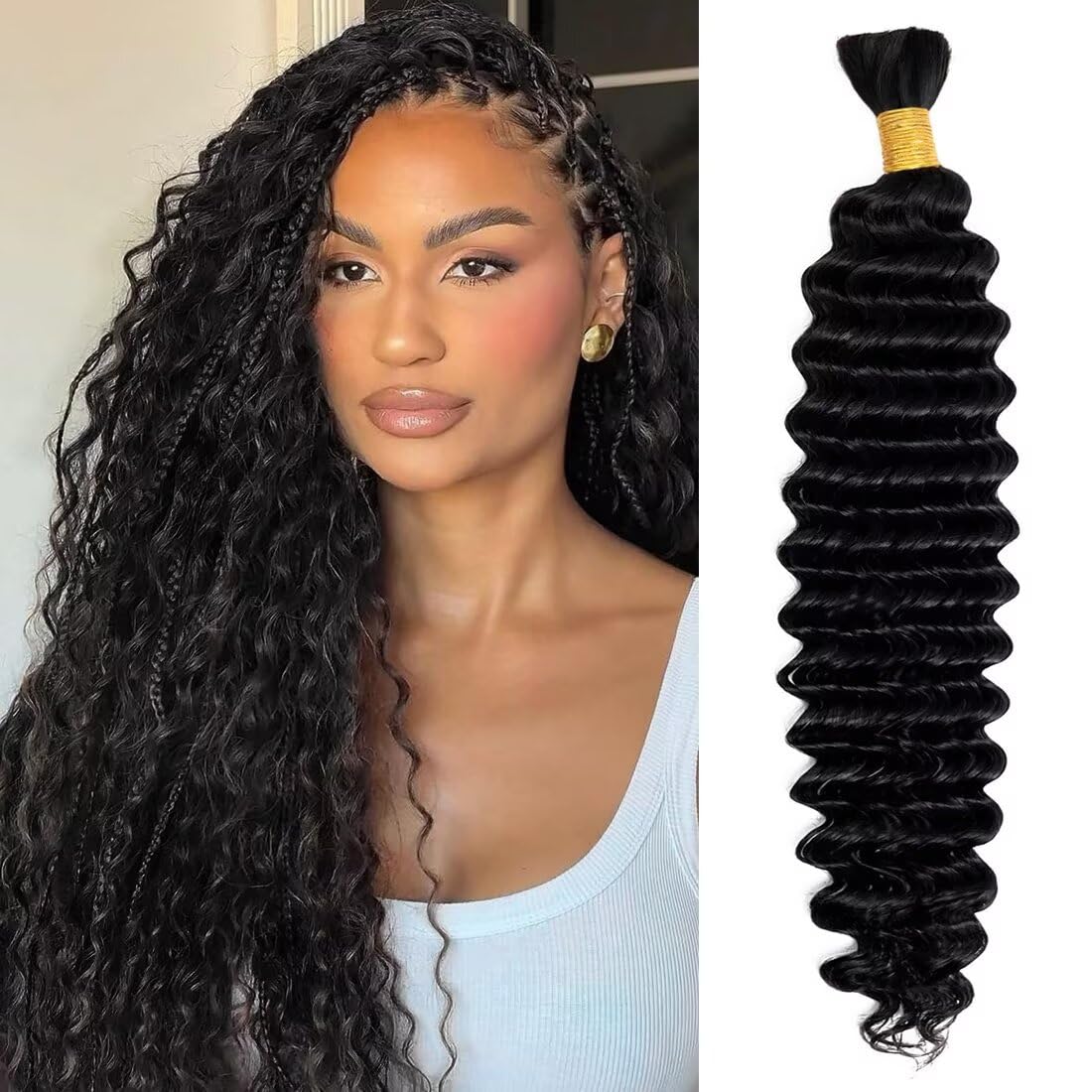 Boho Hair for Braiding, 20 Inch Curly Virgin Human Braiding Hair for Women, 12A Knotless Water Wave Bulk Bohemian Styles, 50g 1 Bundles Natural Black Beauty and Personal Care WIGGSALONG Default Title