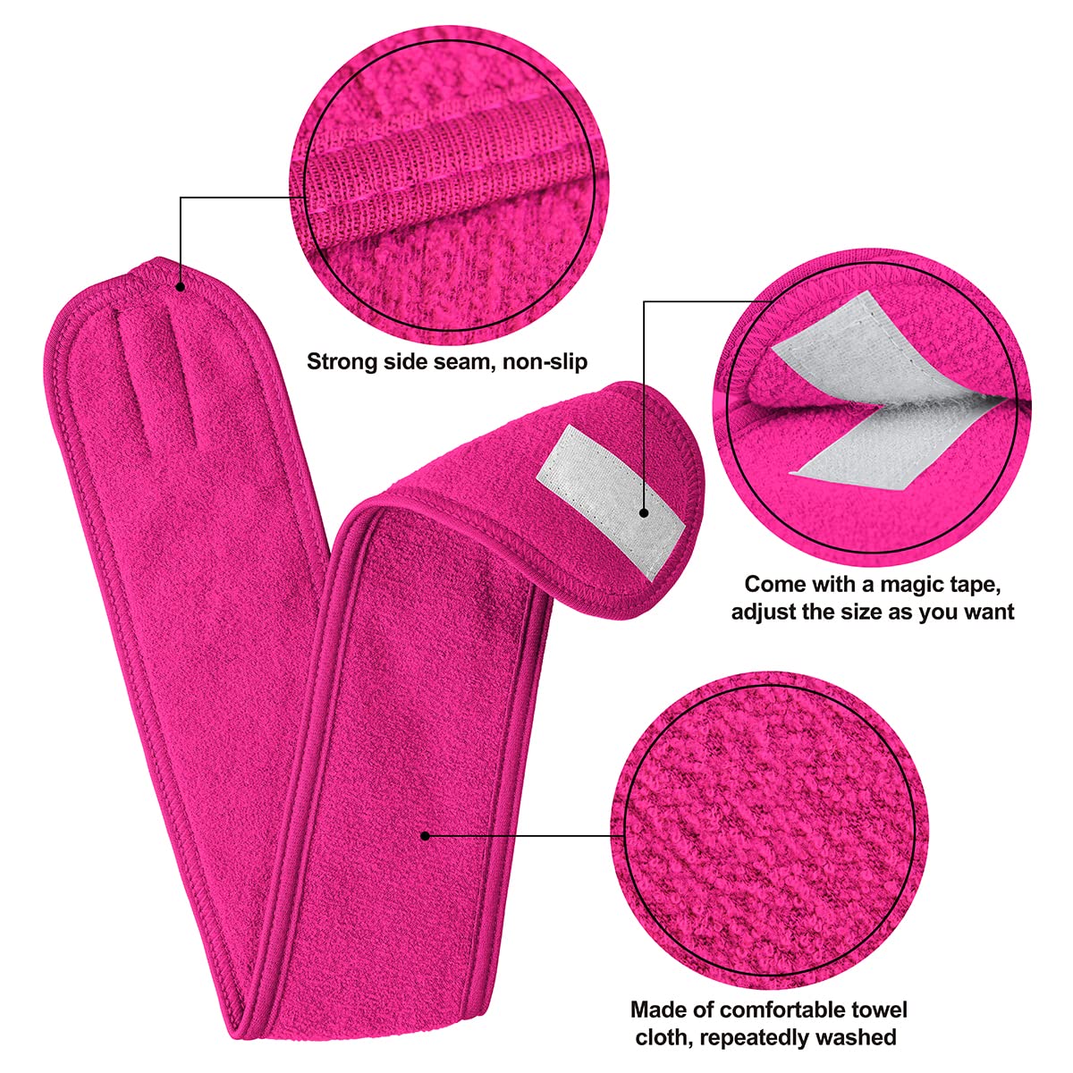 Denfany 3 Pack Makeup Headband, Ultra Soft Adjustable Spa Facial Headbands Terry Cloth Stretch Make Up Wrap for Face Washing, Bathing, Showers (Rose