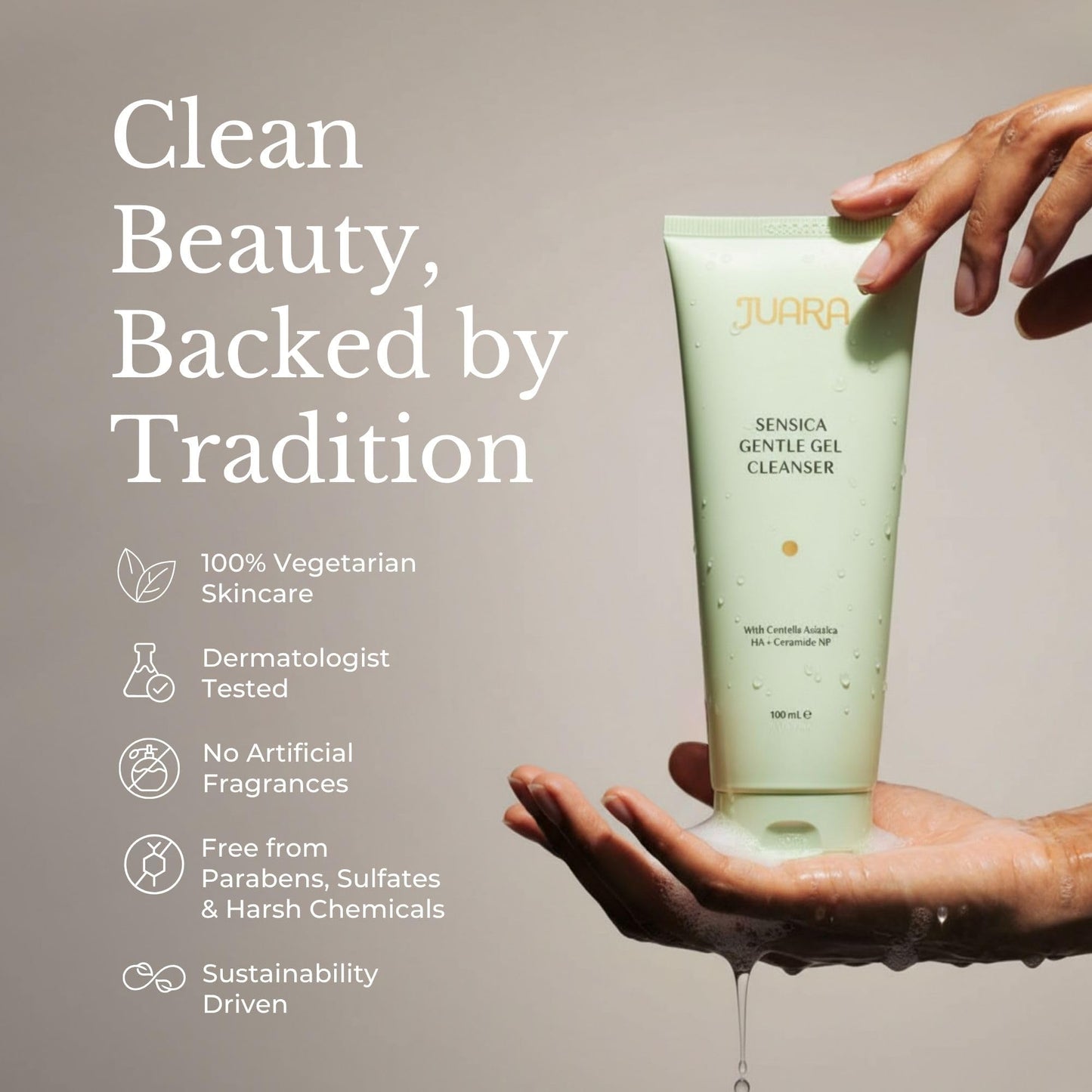JUARA Sensica Gentle Gel Cleanser - Sulfate Free Face Wash for Sensitive Skin with Plant Extracts & MultiEx BSASM - Natural Daily Facial Cleanser, 3.3