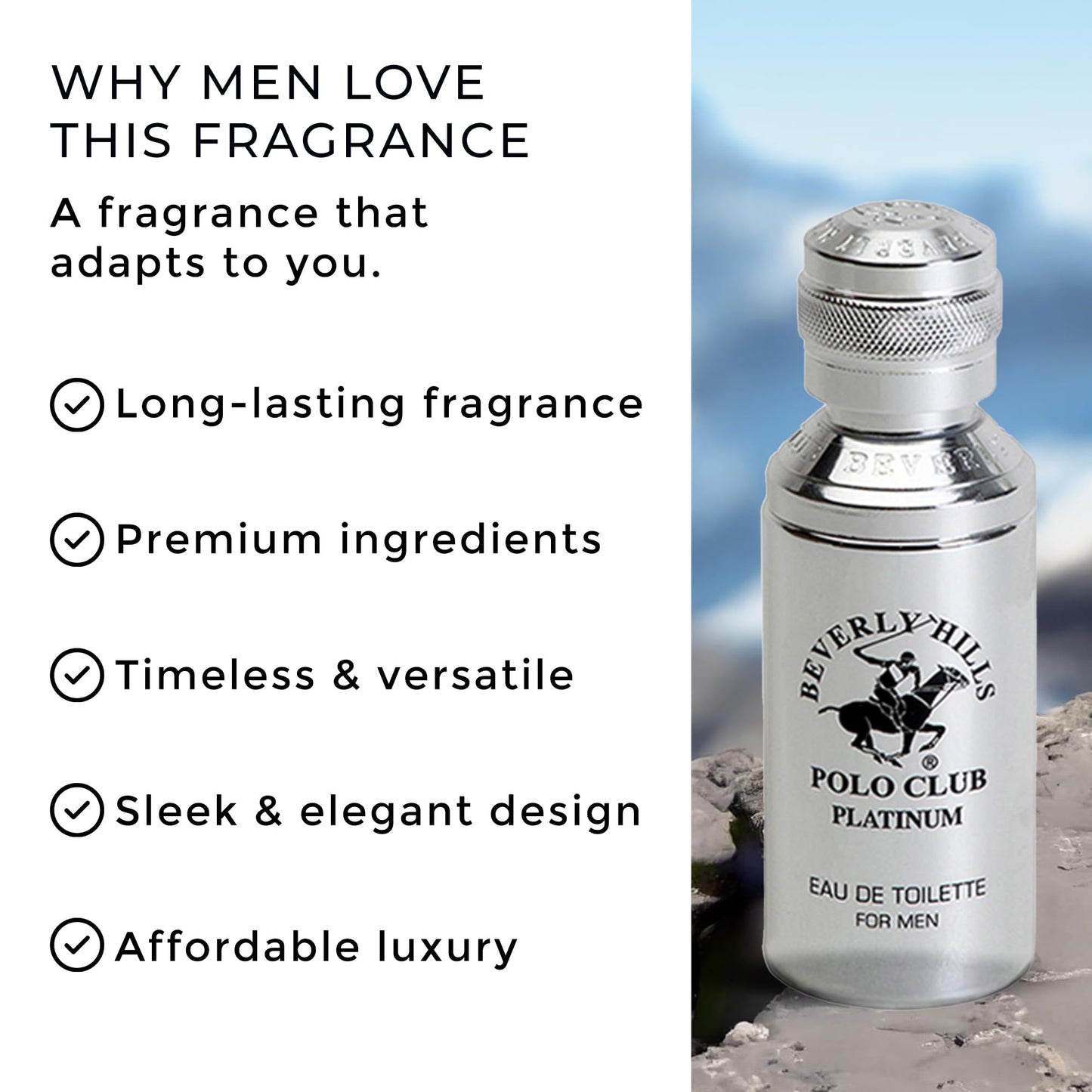 Beverly Hills Polo Club PLATINUM - Cologne for Men with Notes of Cedar, Cinnamon & Orange - Classy & Sexy Fragrance Scent - Eau De Toilette Spray