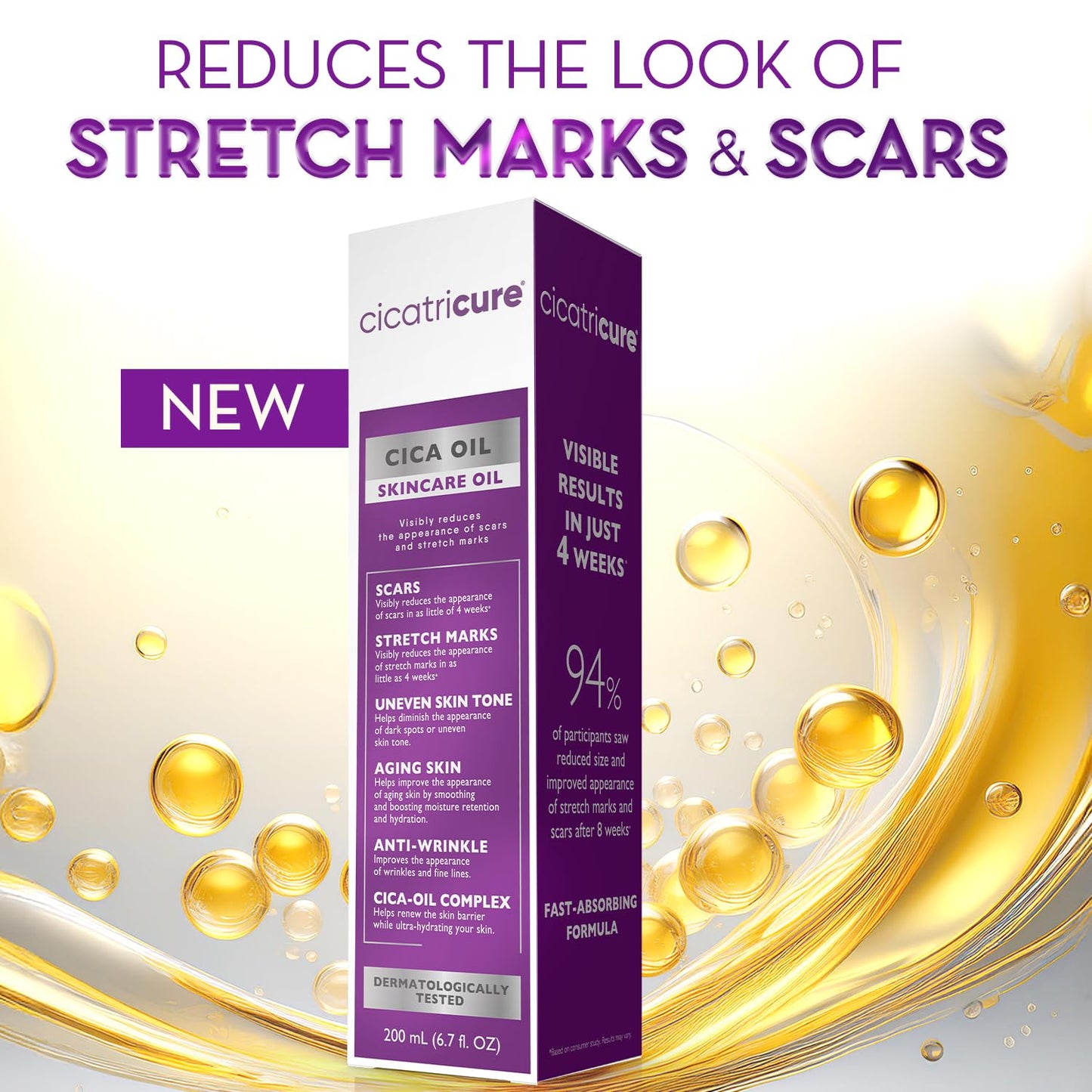 Cicatricure Cica Oil for Stretch Marks & Scars, Visible Results in 4 Weeks, Pregnancy Must-Haves Body Oil with Vitamin E, Stretch Mark Oil, Scar Beauty & Personal Care Cicatricure