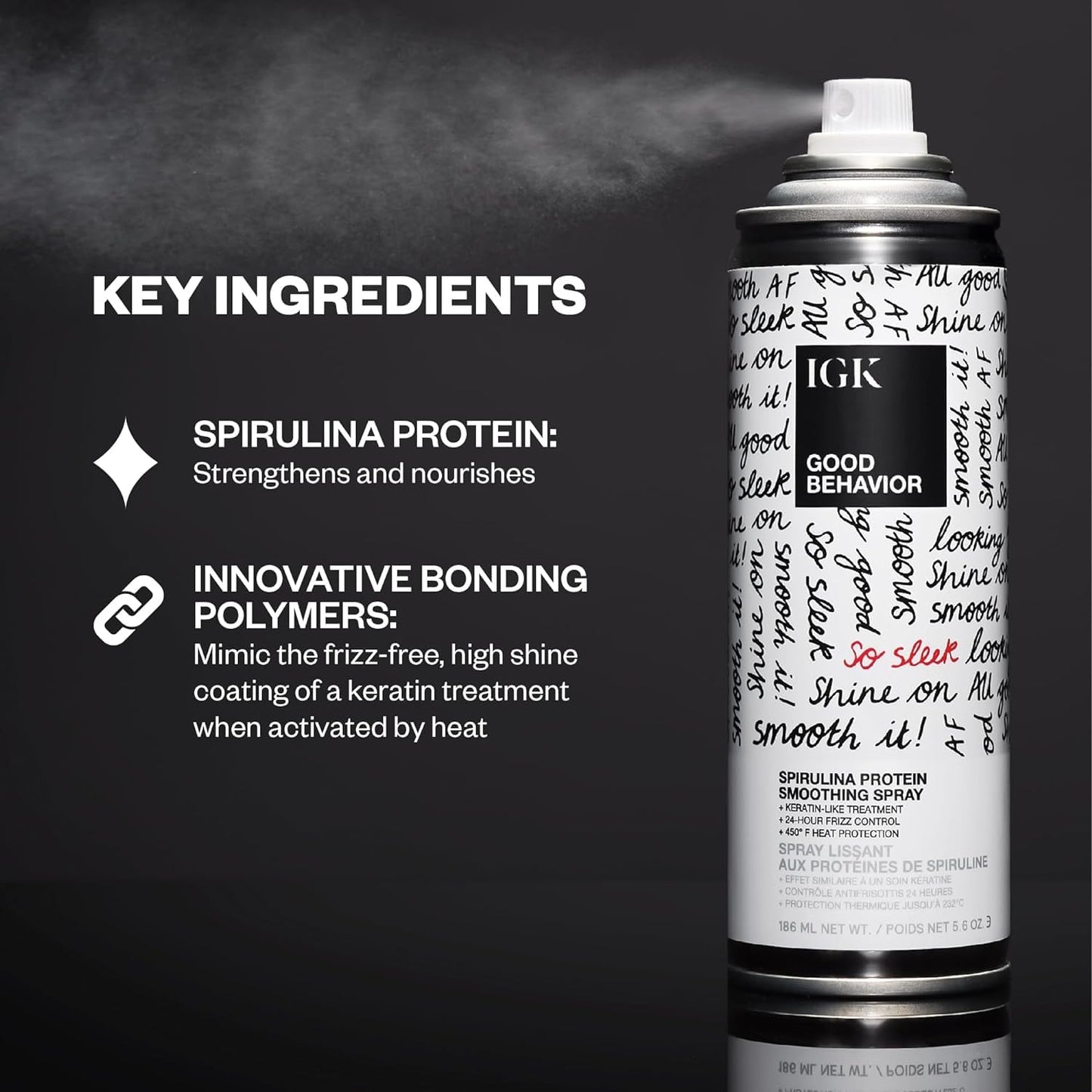 IGK GOOD BEHAVIOR Spirulina Protein Smoothing Spray Travel Bundle | Keratin Like Treatment + Frizz Control + Heat Protectant | Vegan + Cruelty Free |