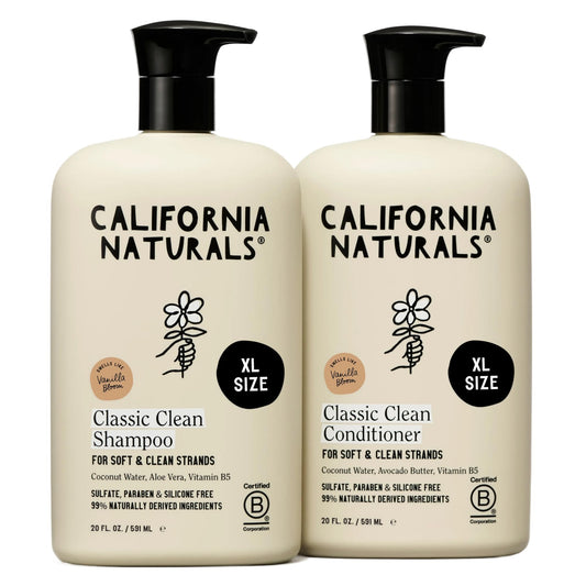 California Naturals Classic Clean Vanilla Bloom Shampoo & Conditioner Set, Natural, Vegan, Cruelty, Silicone, Paraben, and Sulfate Free Shampoo, All