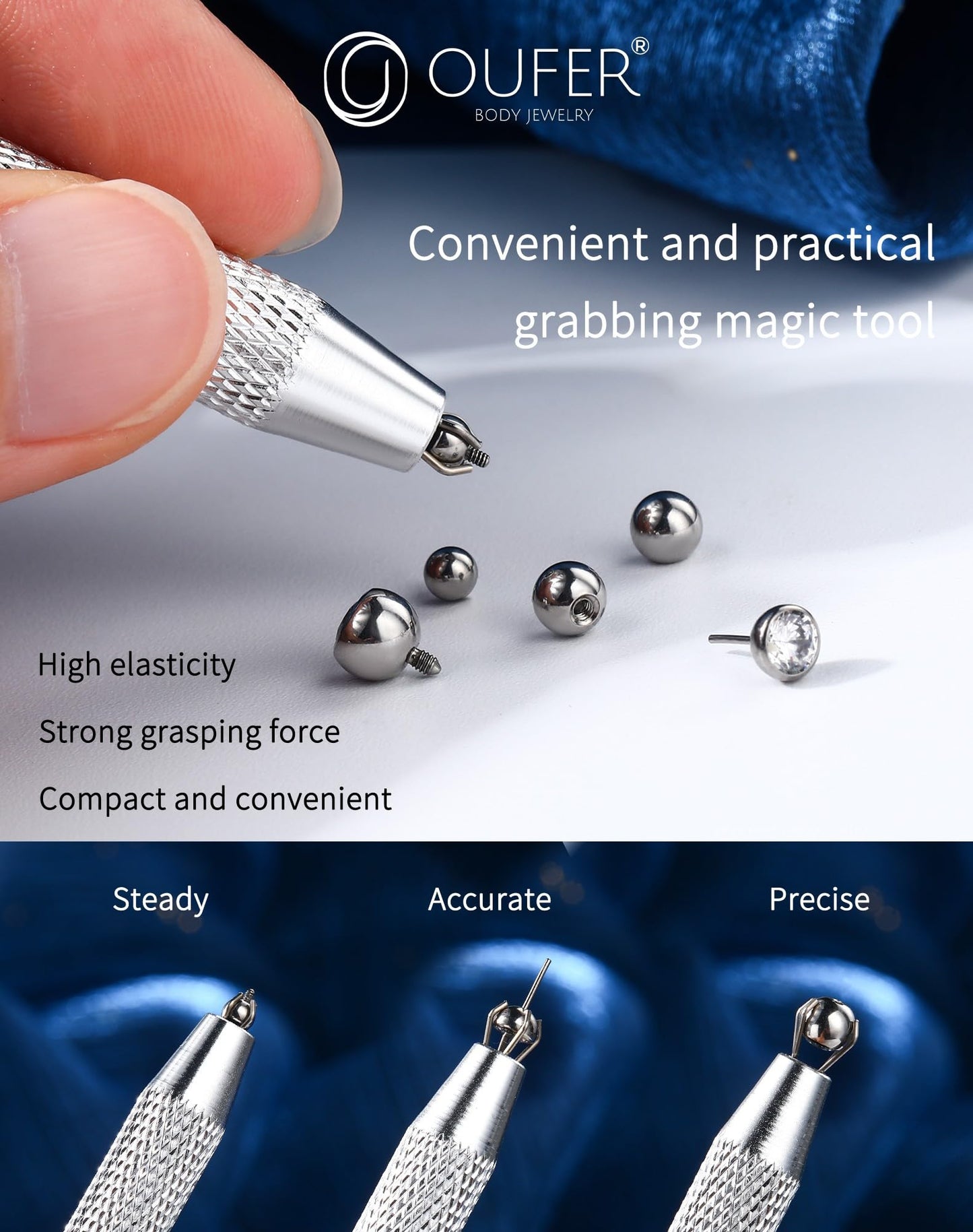 OUFER Piercing Ball Grabber Tool for Changing Piercing Jewelry, 316L Surgical Steel Internally Threaded Push Pin External Thread Assistant Body Beauty and Personal Care OUFER