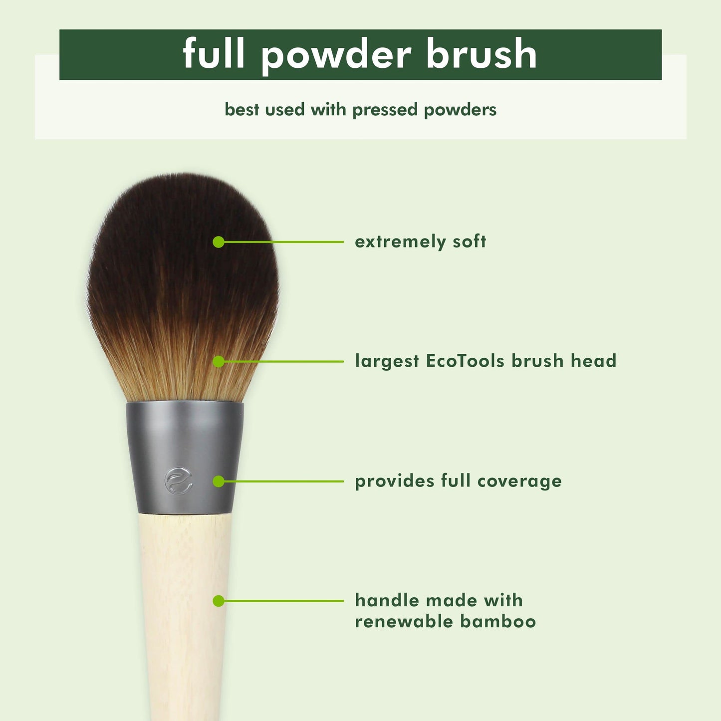 EcoTools Full Powder Brush, Fluffy Makeup Brush For Loose & Pressed Powder, Best For Setting Makeup, Large Brush Head With Soft, Synthetic Bristles