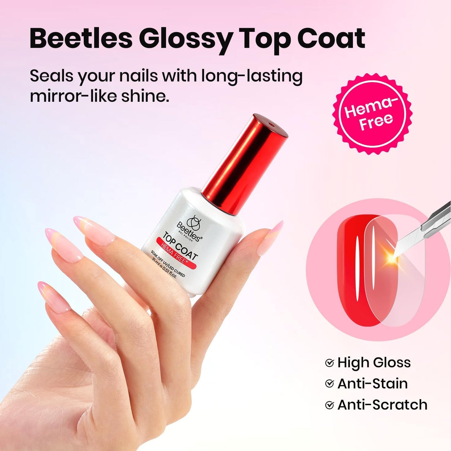 Beetles Gel Base and Top Coat Set with Matte Top Coat - 3 Pcs No Wipe Gel Nail Polish Kit, Glossy & Matte Finish, HEMA Free UV LED Soak Off Long Beauty and Personal Care beetles Gel Polish