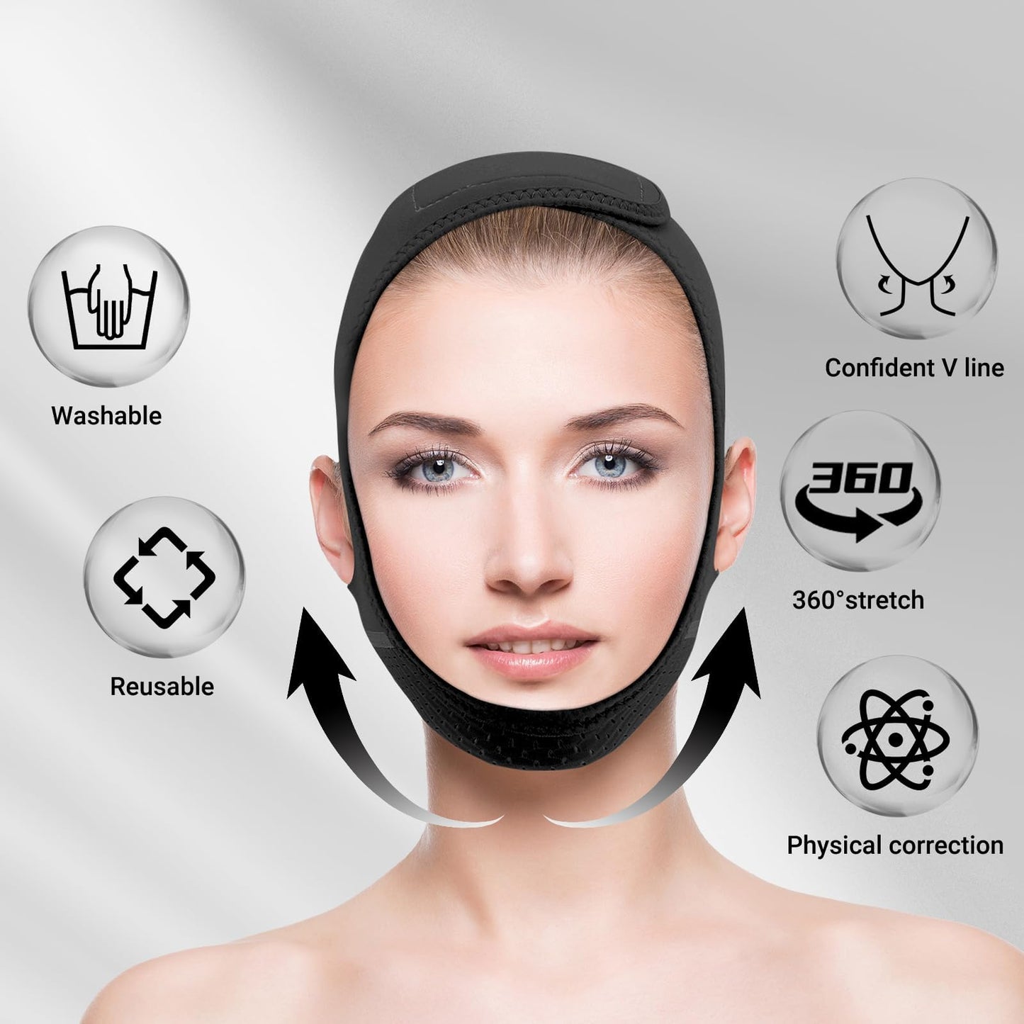 Juskaa Reusable V Line Lifting Mask with Chin Strap for Sleeping,Face Lift Prevent Sagging, Jaw Exerciser,Deep black,2X-Large Beauty and Personal Care Juskaa