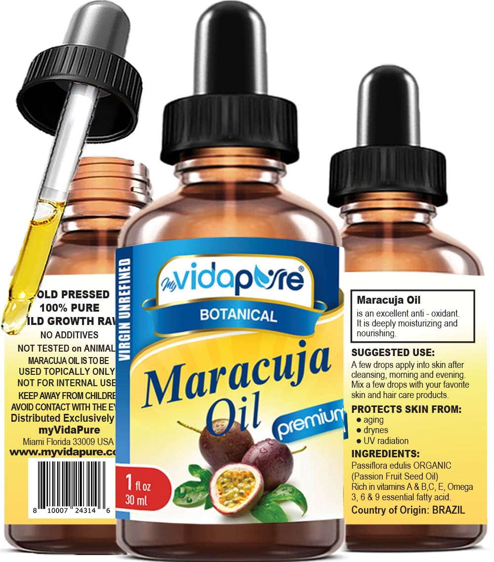 MYVIDAPURE MARACUJA OIL Passion Fruit WILD GROWTH. 100% PURE for Skin, Face, Hair, Lip and Nail Care. (1 Fl Oz)