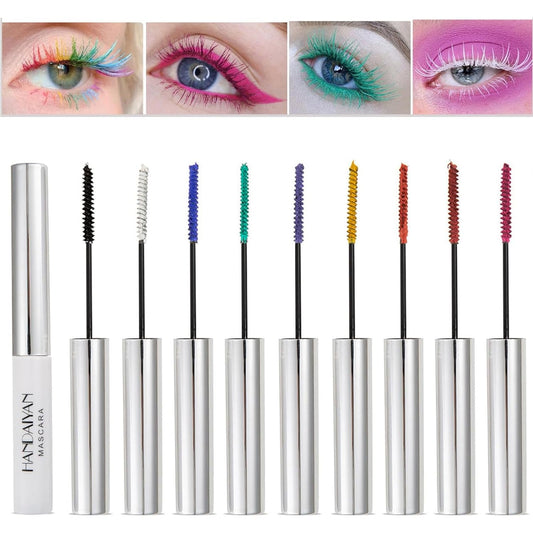 9 Colors Colored Mascara Set for Eyelashes, Red Pink Purple Blue White Black Halloween Rainbow Colorful Mascara Waterproof Charming Long Lasting