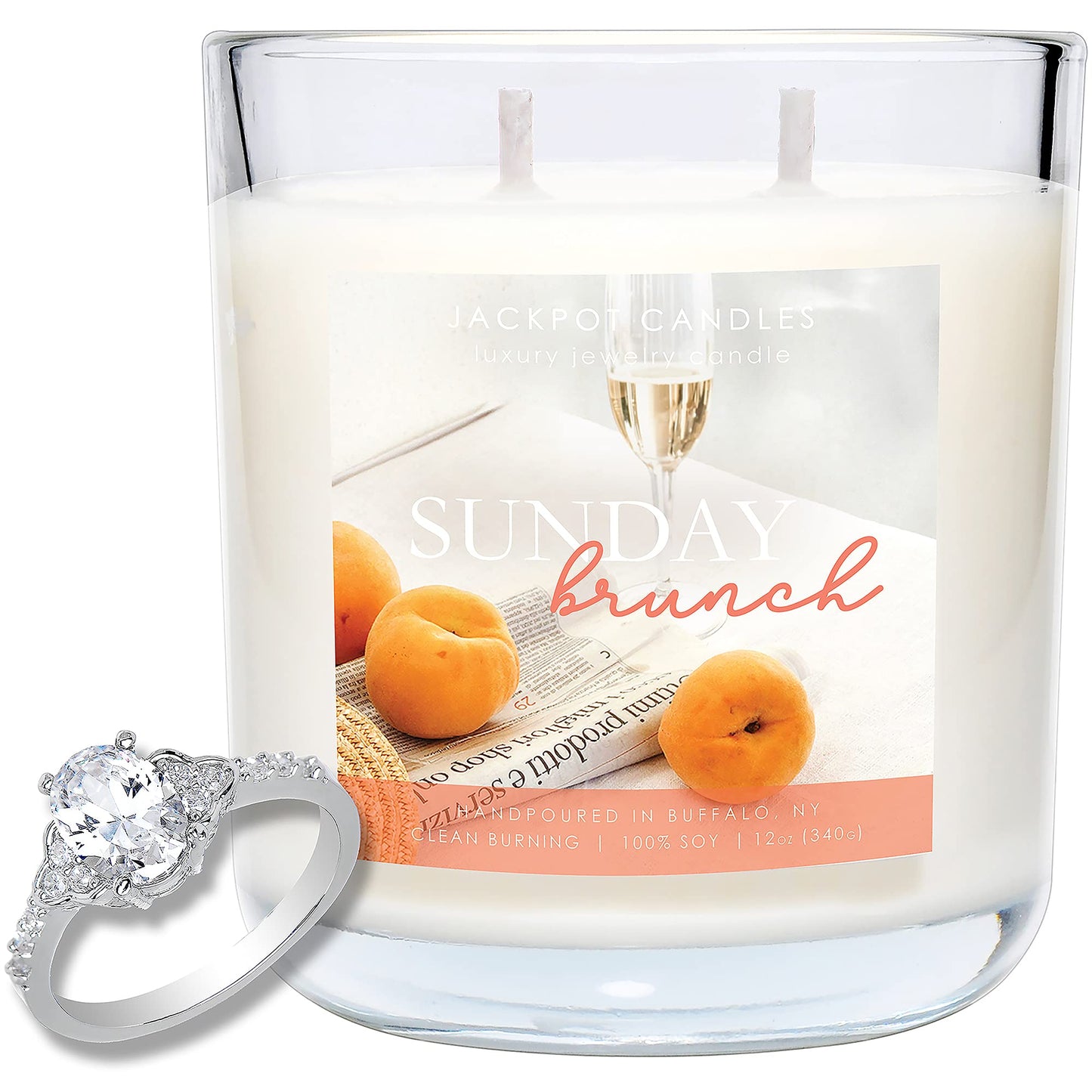 Jackpot Candles Sunday Brunch Candle with Ring Inside (Surprise Jewelry Valued at 15 to 5,000 Dollars) Ring Size 7