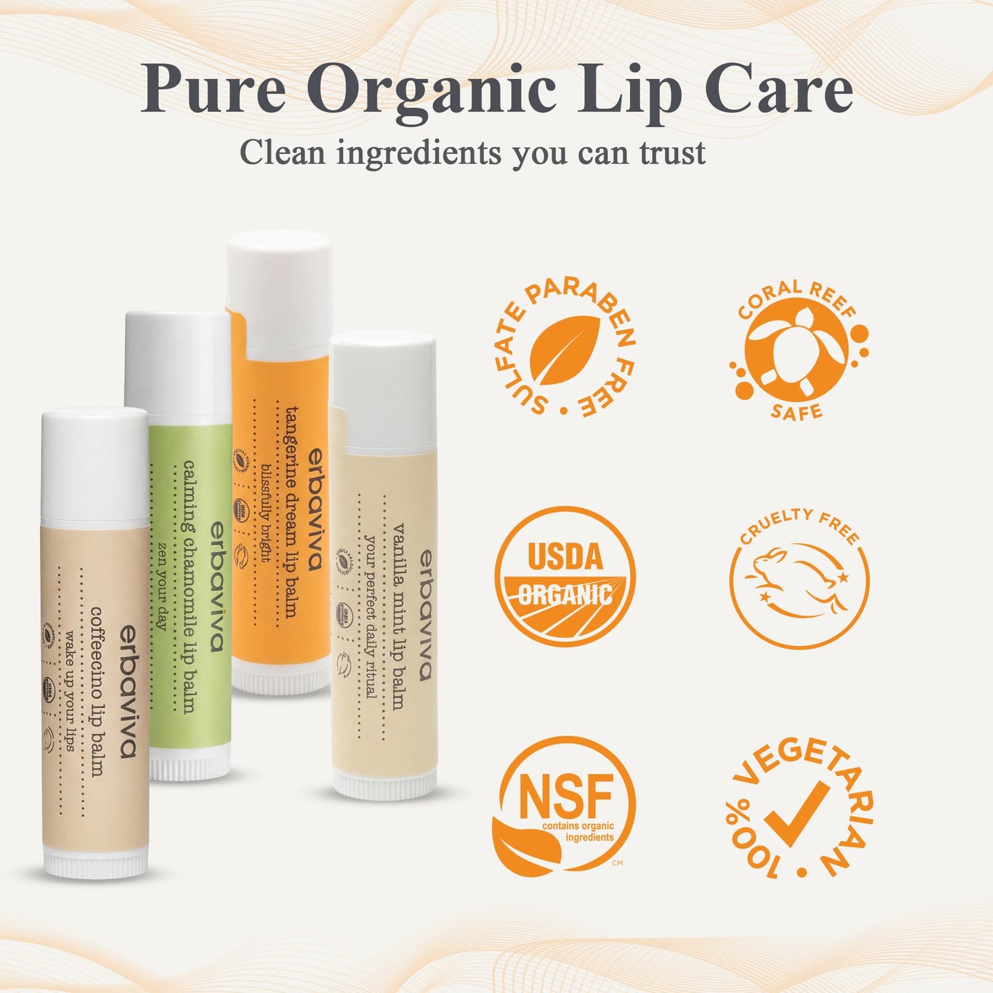Erbaviva Vanilla Mint Lip Balm 4 Pack - USDA Organic Lip Balm with Elderflower, Calendula & Shea Butter - Long-Lasting Moisturizing Lip Care Beauty and Personal Care erbaviva