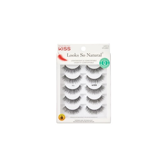 KISS Looks So Natural, False Eyelashes, 'Shy', 12mm, Includes 5 Pairs Of Lashes, Easy to Apply, Reusable Lash Clusters