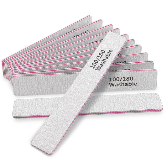 HeeYaa Nail File 12 PCS Professional Reusable 100/180 Grit Double Sides Washable Nail File Manicure Tools for Poly Nail Extension Gel and Acrylic