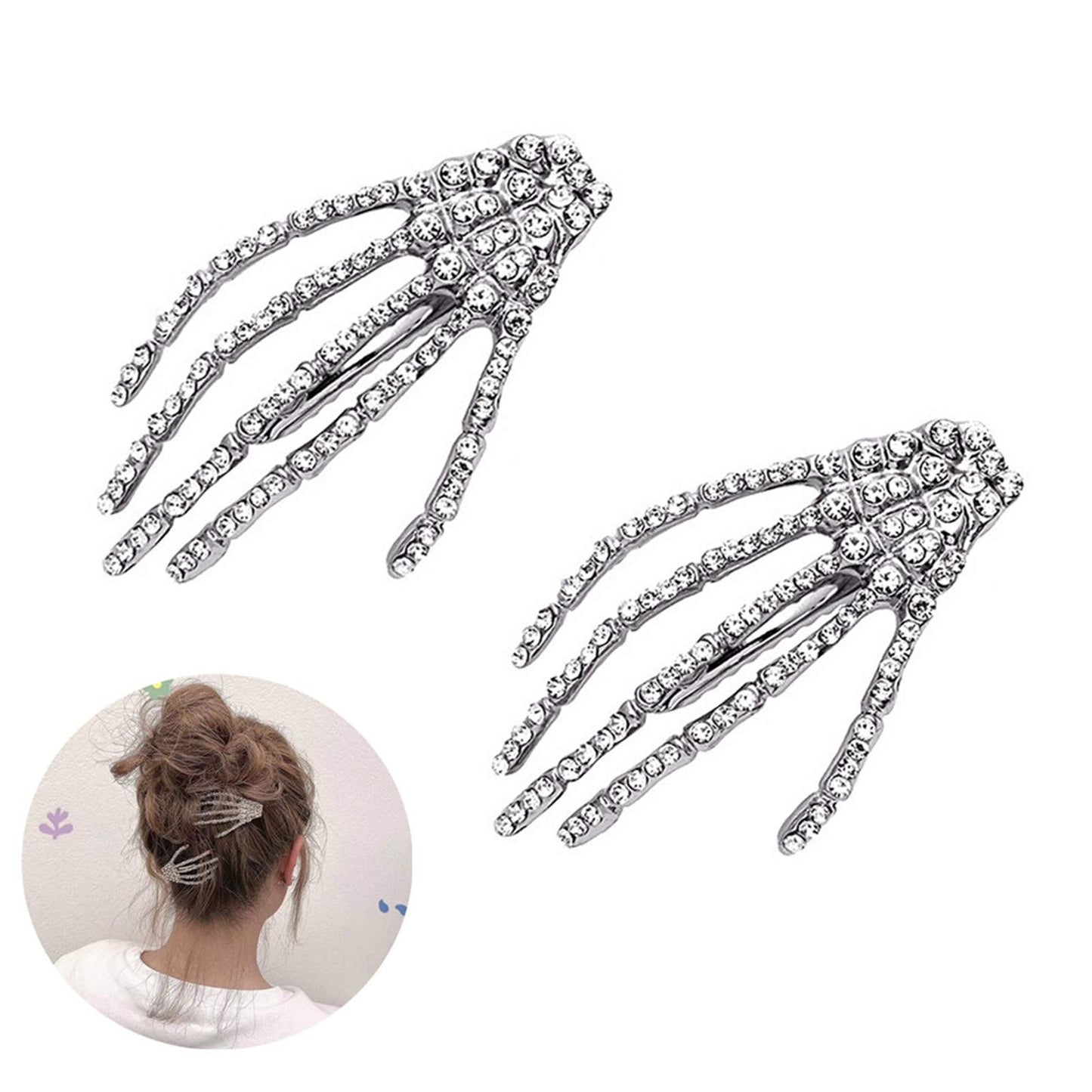 Halloween Costumes Hair Clips Accessories - Rhinestone Skeleton Hand Hair Clip Bone Hair Claws Barettes Pins Birthday Christmas Party CosplayGifts