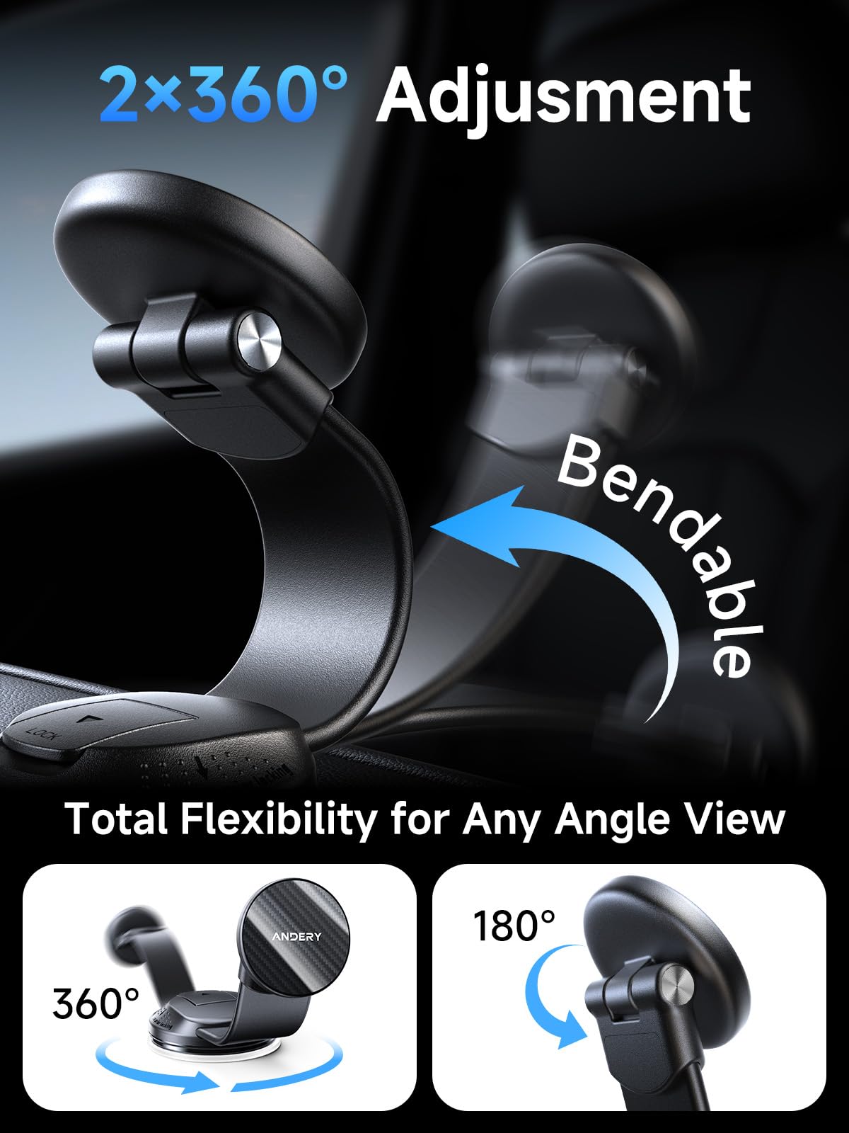 Car Phone Holder for MagSafe [360° Adjustable Memory Alloy Arm | 2400gf Strongest Magnetic Power] Bendable Car Mount, Phone Holders for Your Car…