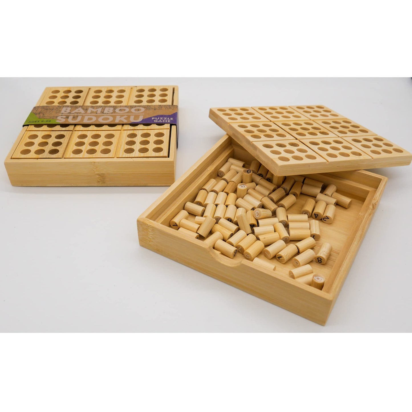 Project Genius Ecologicals Bamboo Sudoku – Eco-Friendly Puzzle with Numbered Pegs & 30-Puzzle Booklet, Sustainable Bamboo Game