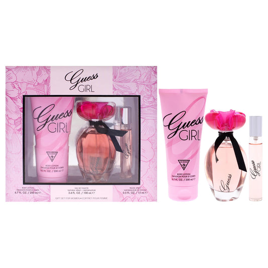 GUESS Girl Eau de Toilette 3 Piece Gift Set - Perfume Spray 3.4 Fl. Oz., Travel Spray 0.5 Fl. Oz., & Body Lotion 6.7 Fl. Oz Beauty & Personal Care GUESS